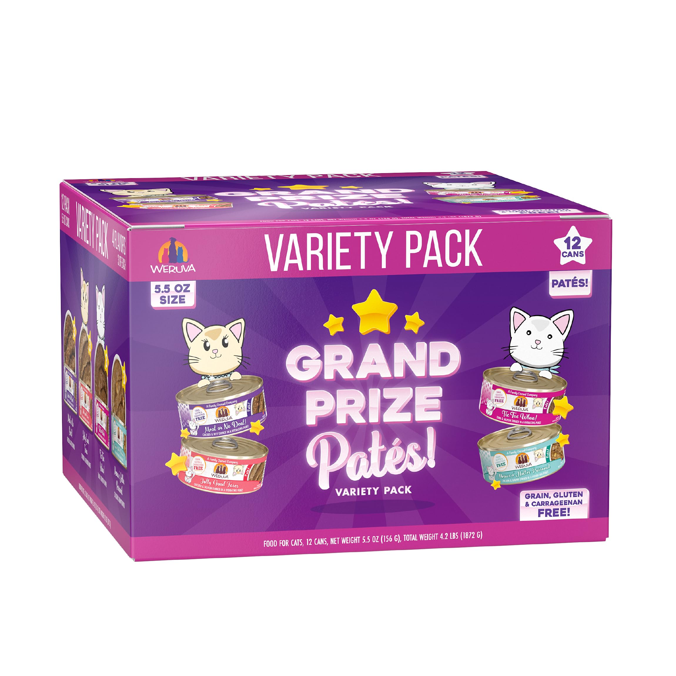 Weruva Wet Cat Food, Grand Prize Pat  s Variety Pack, 5.5oz Can, Pack of 12