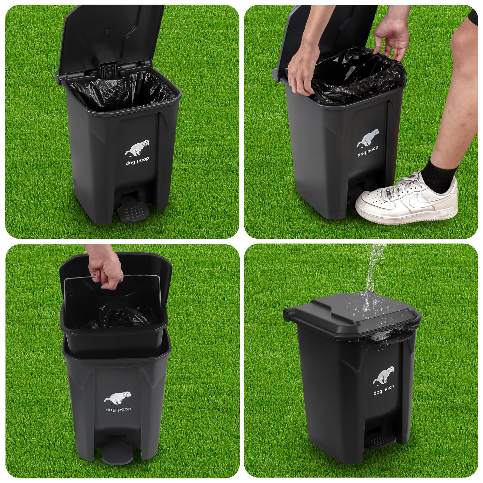 Uppcasir Dog Poop Trash Can Outside, 20L/5Gallon Pedal and Removable Inner Waste Bin, Outdoor Dog Poop Trash Can with 100 Bags,