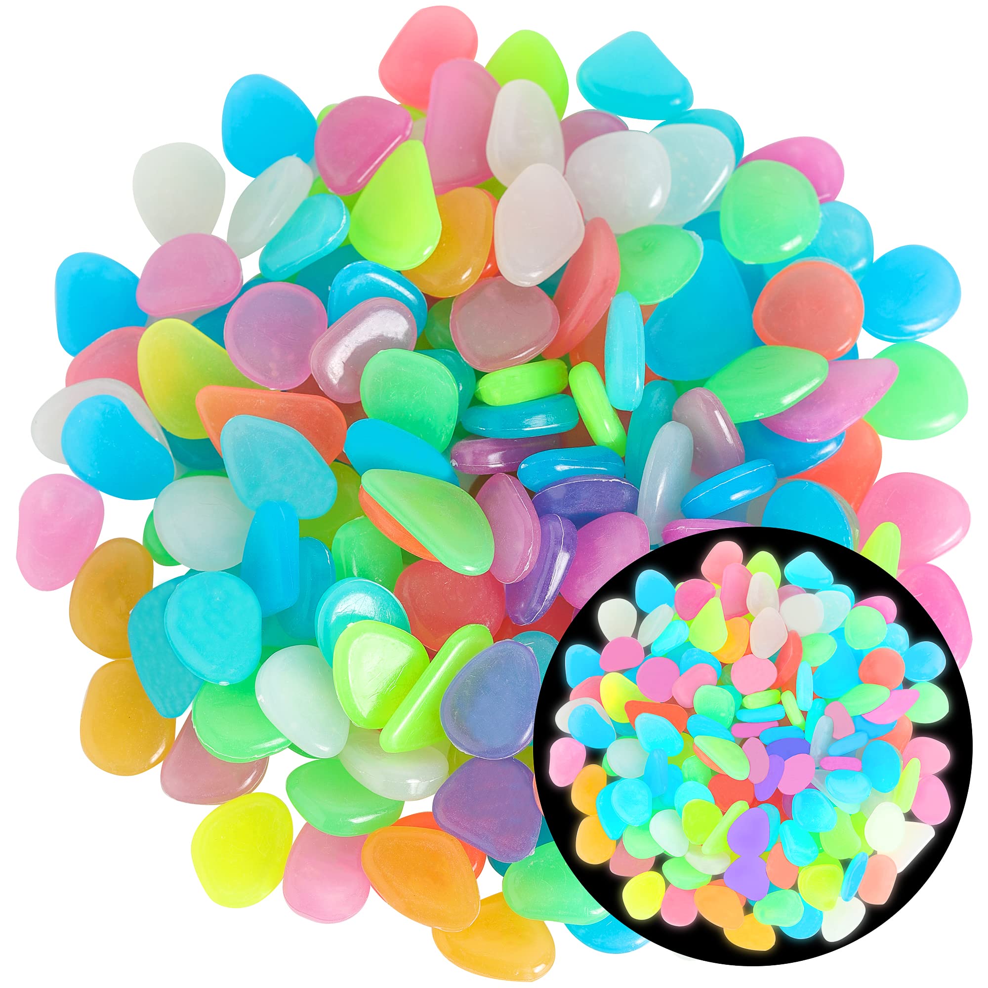 150 Pcs Luminous Stones - Mixed Color Glow Rocks Decorations Diy Decorative Pebbles For Aquarium Fish Tank Sidewalk Garden Path 