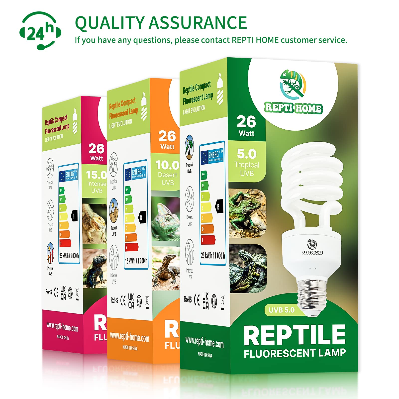 Repti Home Uvb Reptile Light 5.0, 26W Tropical And Sub-Tropical Uva Uvb Bulb For Reptiles, Tropical Terrarium Compact Fluorescent Lamp, Reptile Uvb Light Bulb For Chameleons, Iguanas, And Turtles