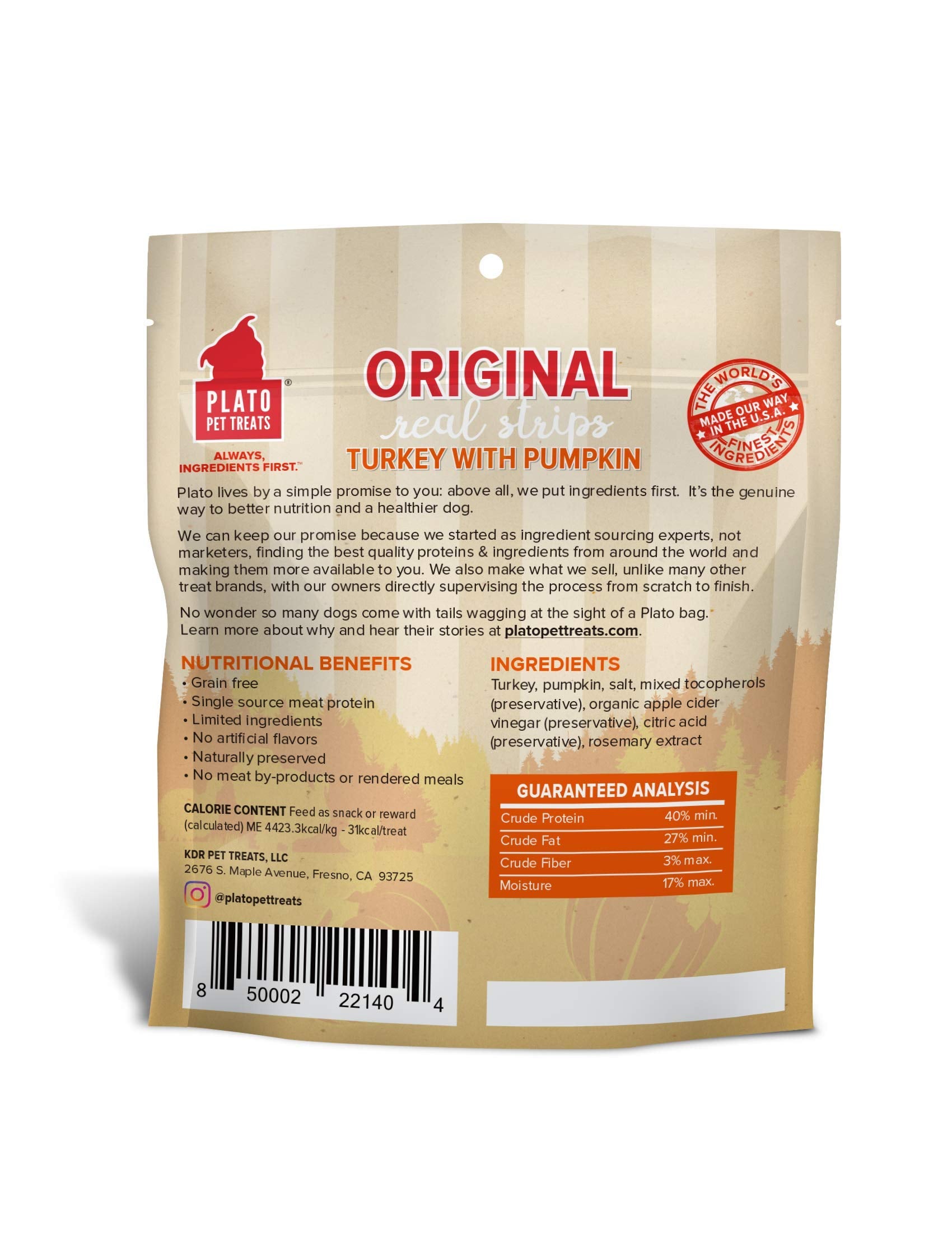 Plato Original Real Strips Turkey & Pumpkin 3oz, Natural, Model: 850002221404