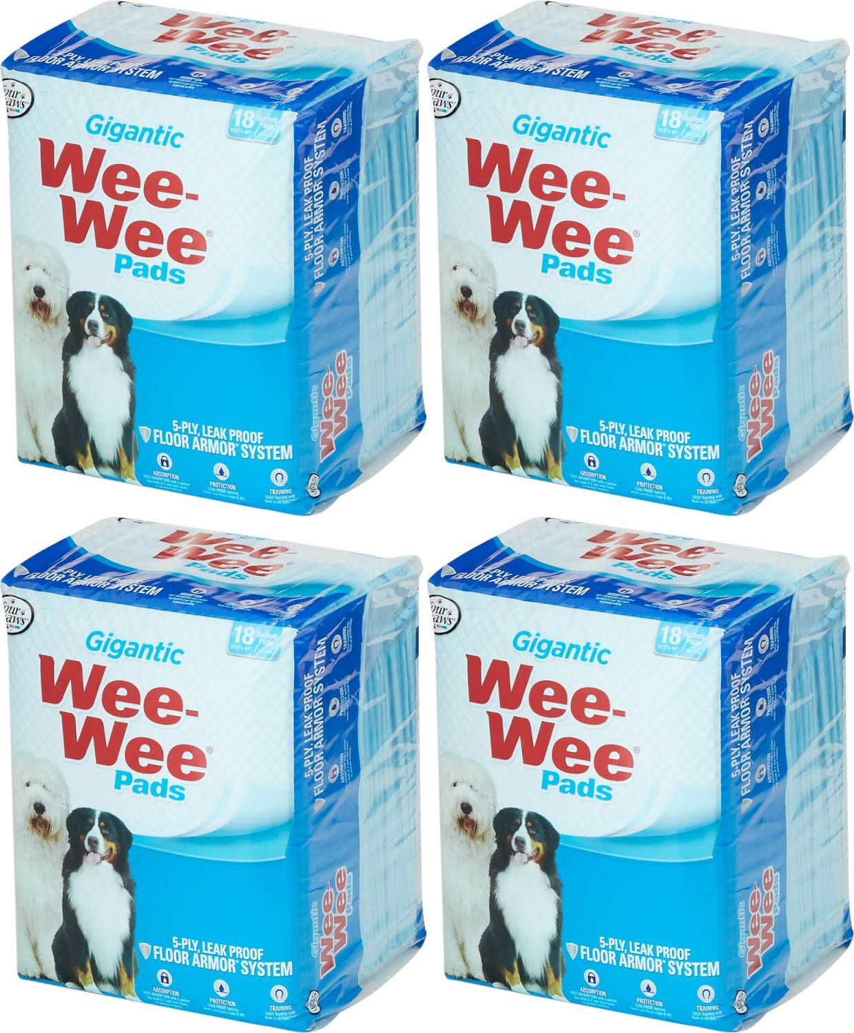 Four Paws Wee-Wee Pads, Gigantic, 18 Per Pack (4 Packs)