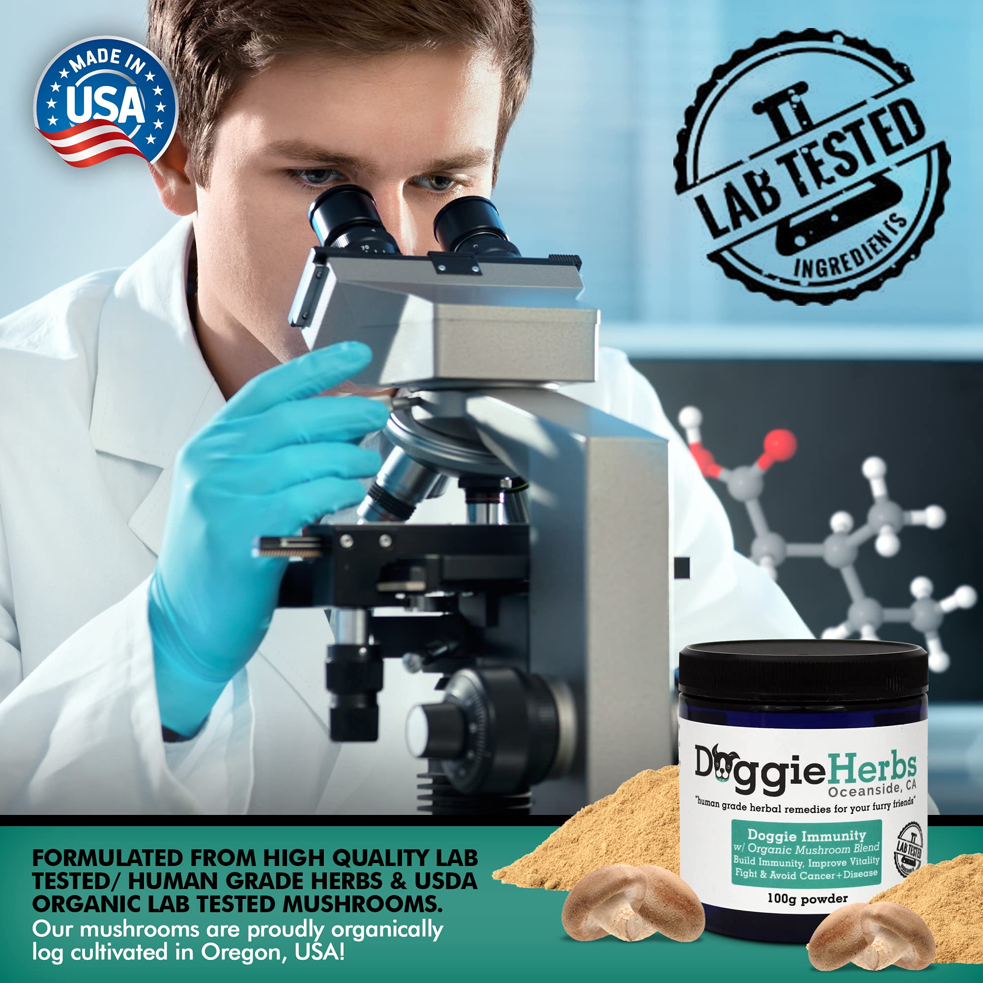 Doggie Herbs Immunity for Dogs Organic Mushrooms 22.3% Beta Glucan - Canine Health & Immunity Boost Dog Supplements - Herbal Pow