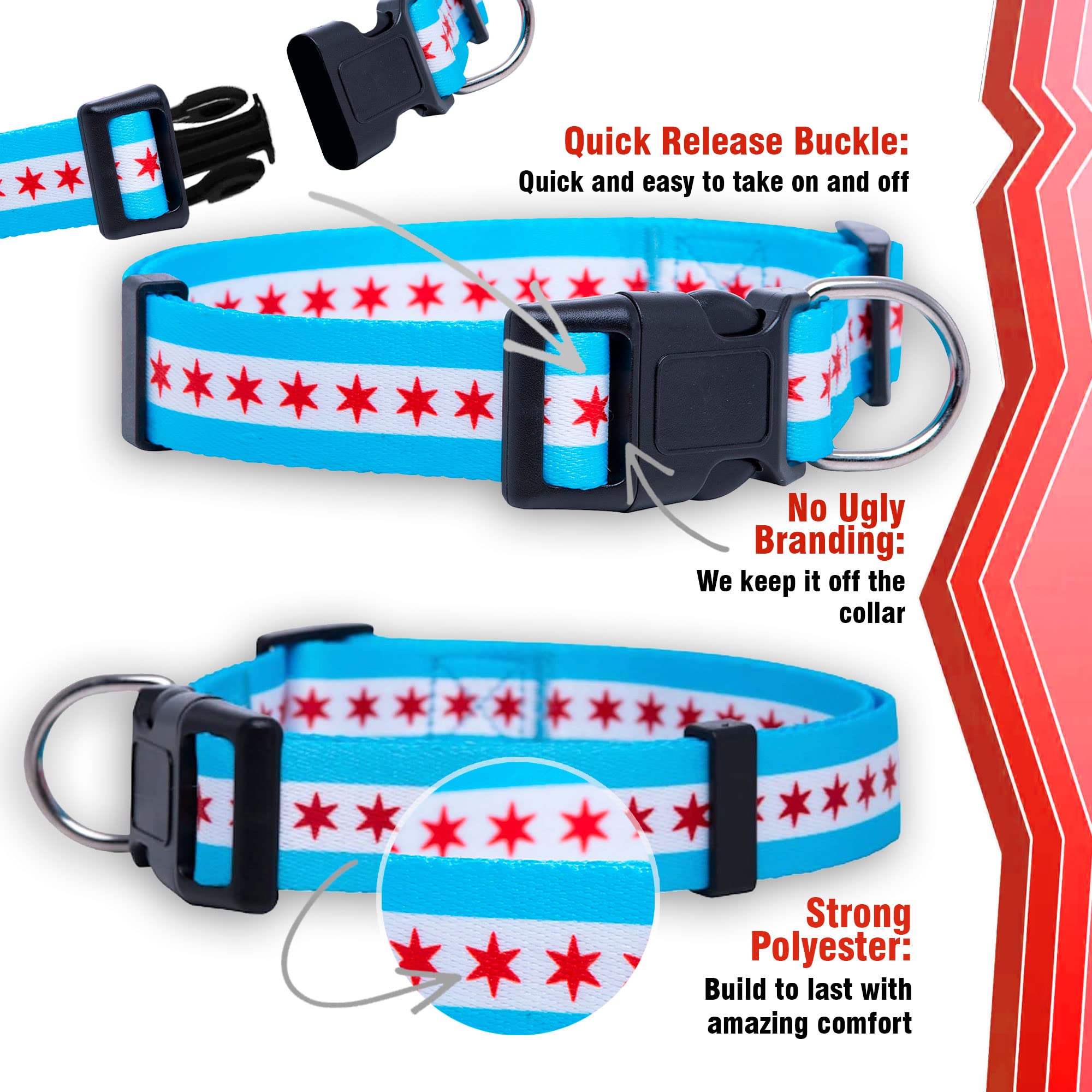 Native Pup Chicago Flag Dog Collar (Chicago, Medium)