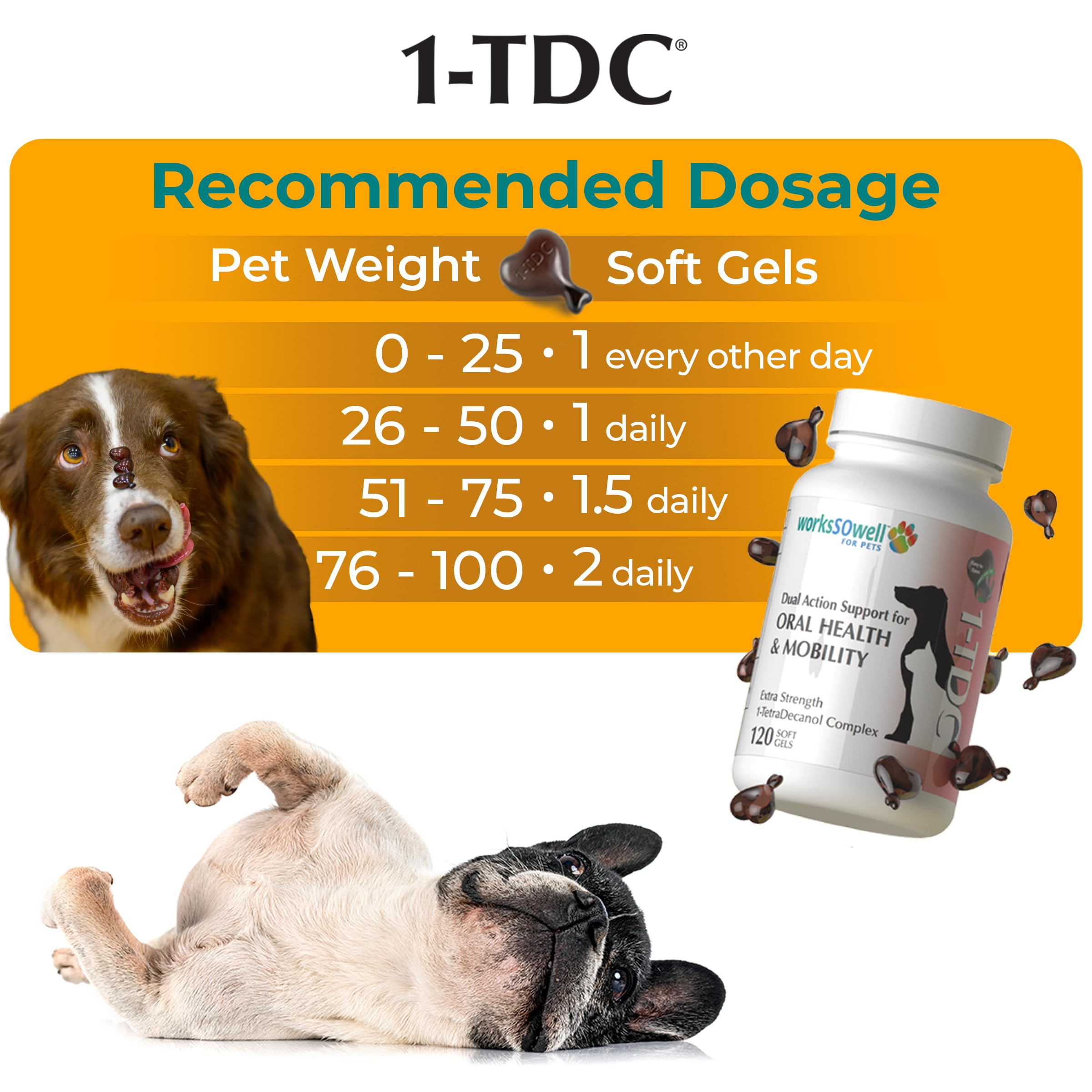 1-TDC WorksSoWell Dual Action Natural Support - 120 Twist Off Soft Gels | Delivers 4 Health Benefits for Dogs & Cats | Supports