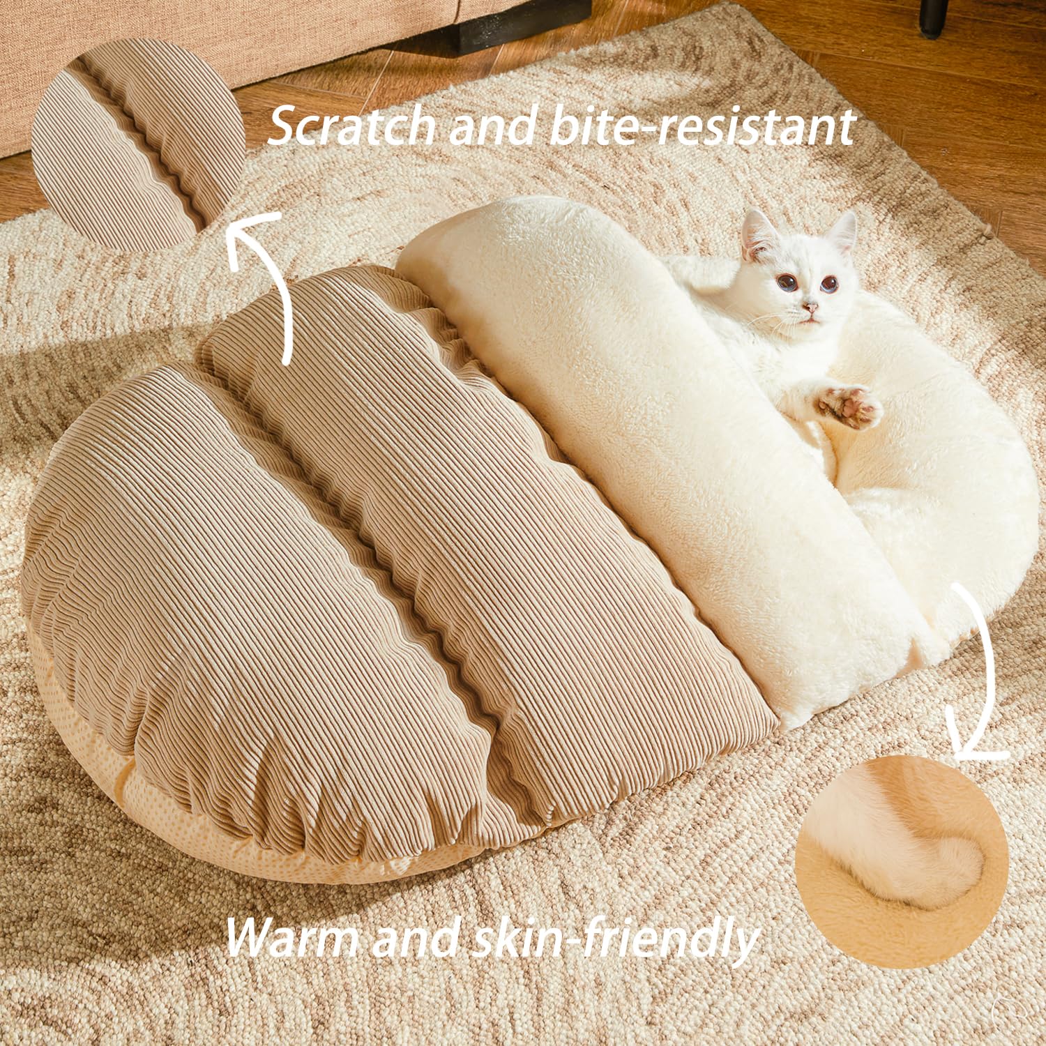 Romaneco Cat Bed - Pet Slipper Cave Bed for Indoor Cats and Small Dogs, Self Warming, Cozy & Soft Plush, Anti-Slip & Durable, Wa