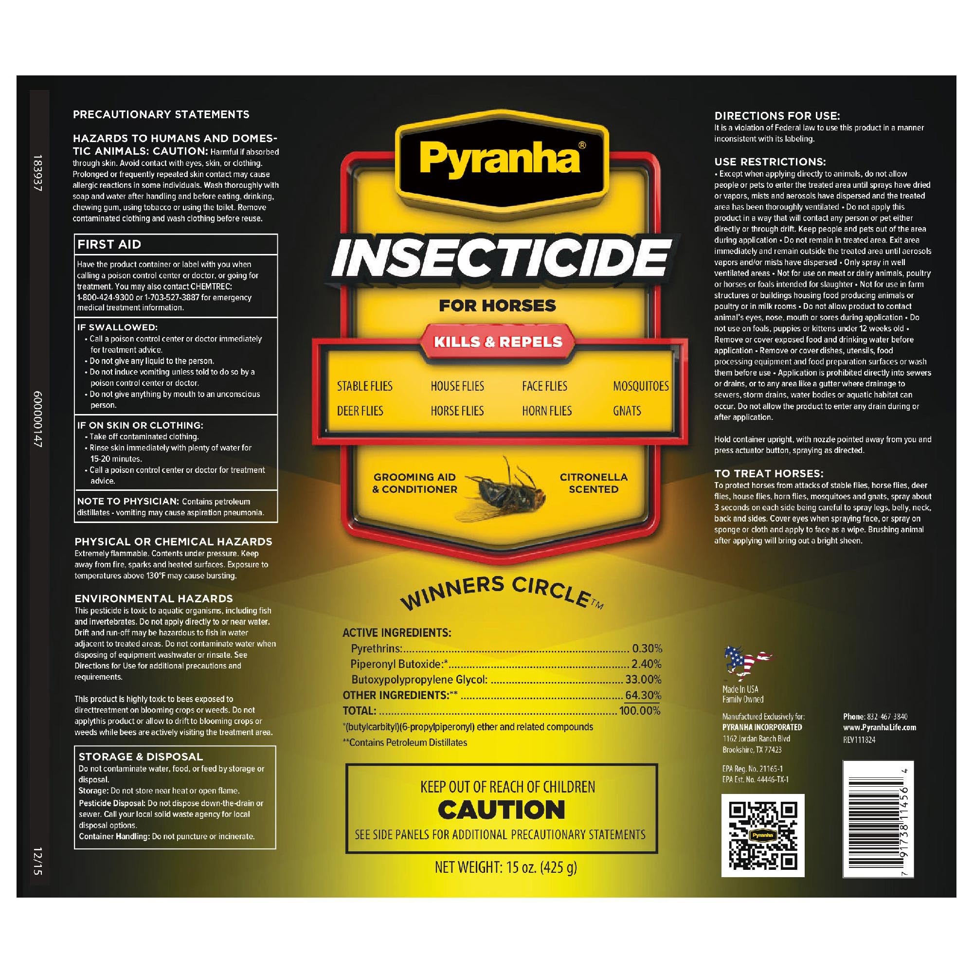 Pyranha Insecticide Aerosol, 15oz