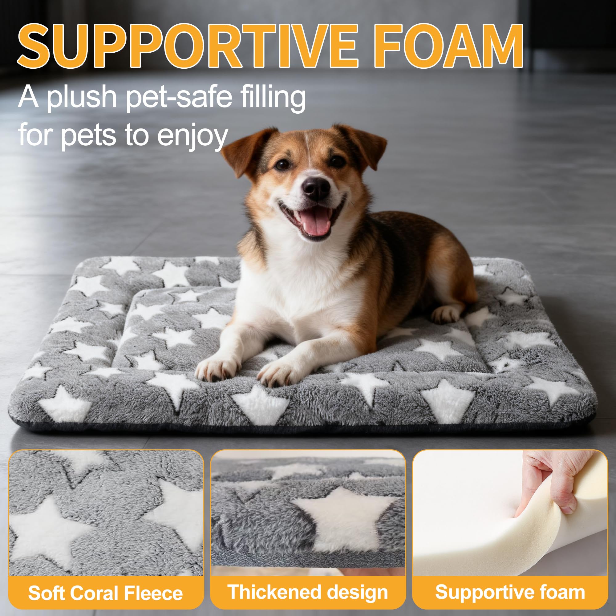 Dog Bed Mat, Reversible Crate Pads for Small/Medium/Large Dogs & Cats Sleeping, Portable & Soft, Dog Beds Crate Pad (Grey, M(30*