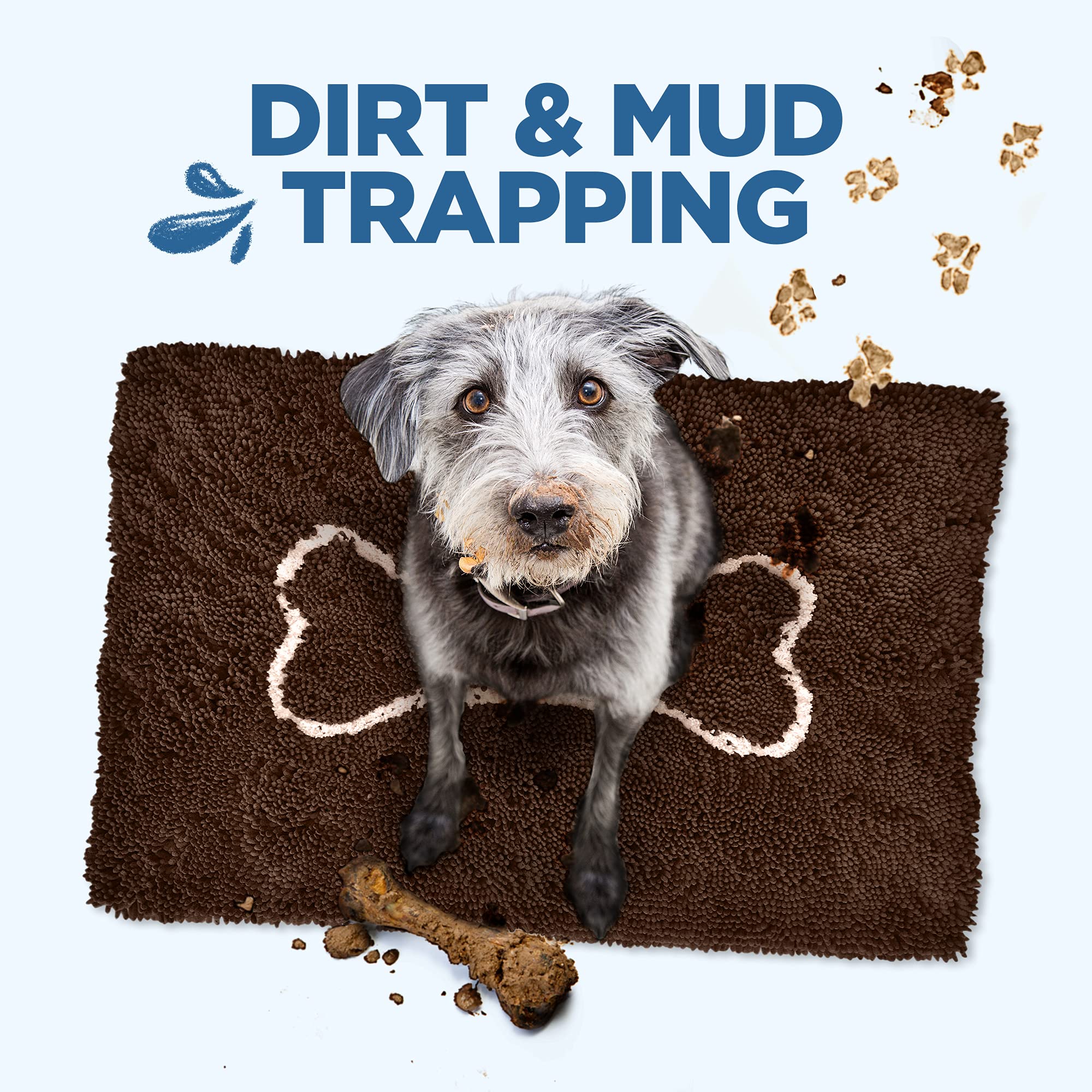 Soggy Doggy Doormat with Bone Design, Microfiber Chenille Indoor Wet Dog Mat for Muddy Paws and Drying, Ultra-Absorbent Dog Mats