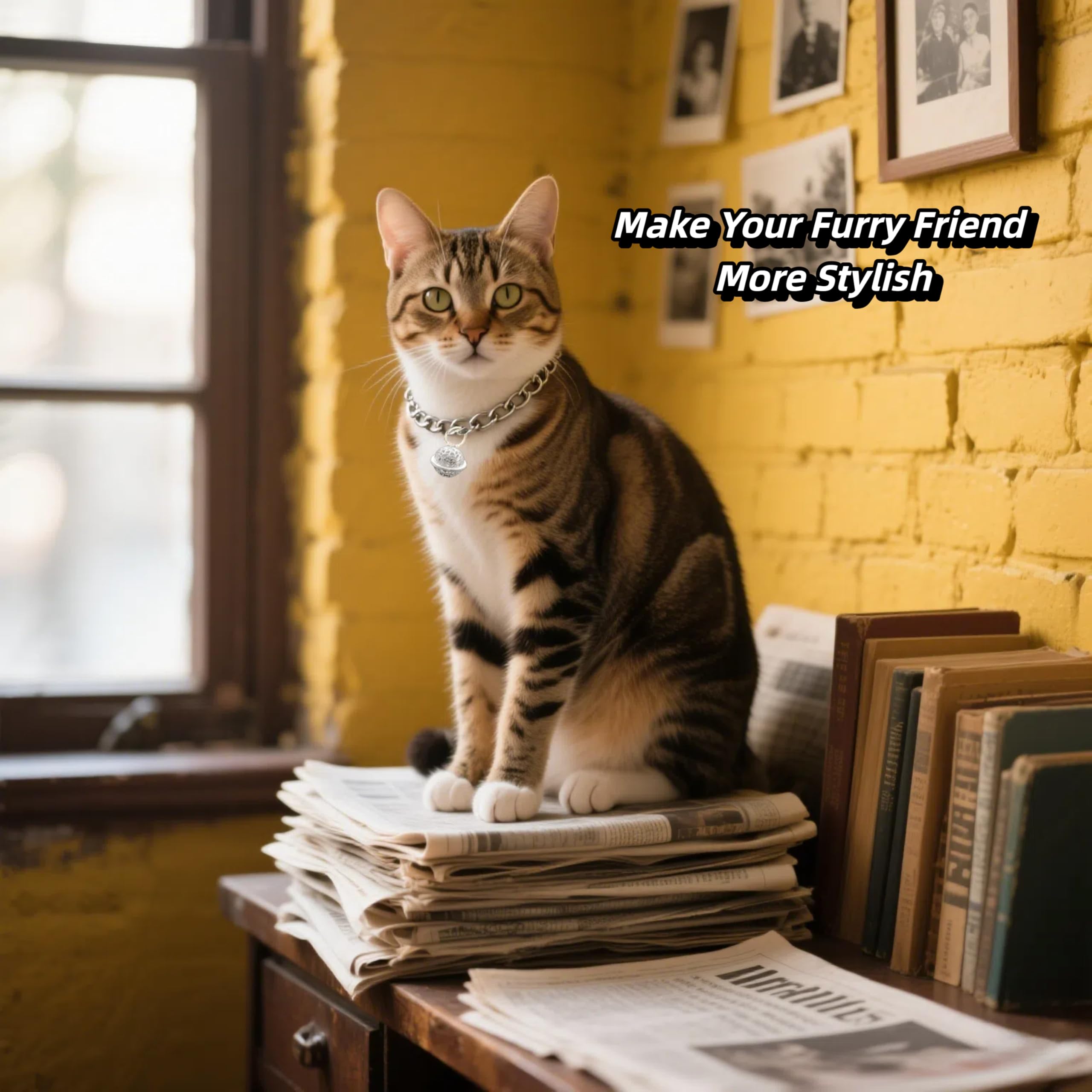 Cwyza Silvercat Chain Collar With Bell - Lightweight Metal Collar For Gifts, Adjustable Cuban Jewelry For Cats & Dogs (Silver, S