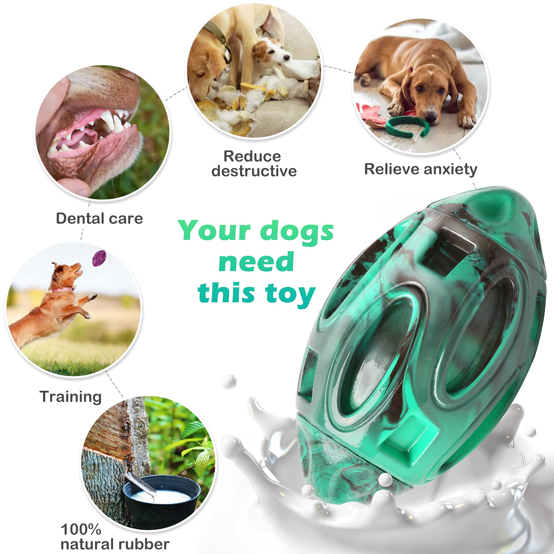 2 Pack Squeaky Dog Toys For Aggressive Chewers Large Medium Small Puppy Interactive Dog Chew Toy Durable Rubber Indestructible Tough Ball (Blue Green)