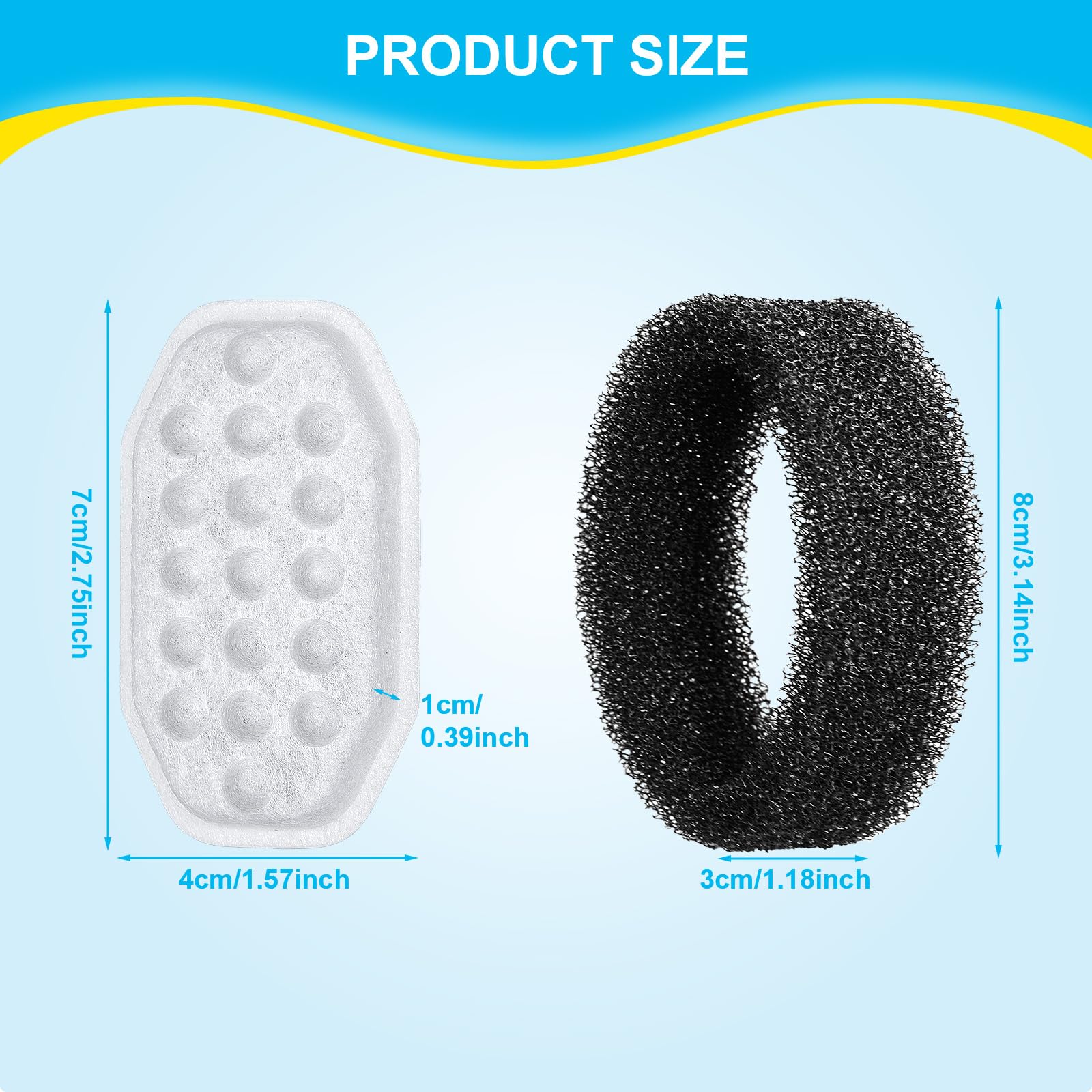 16 Pcs Cat Water Fountain Filters Replacement & Pre-Filter Sponges For 108Oz/3.2 Stainless Steel Pet Water Fountain With Water L