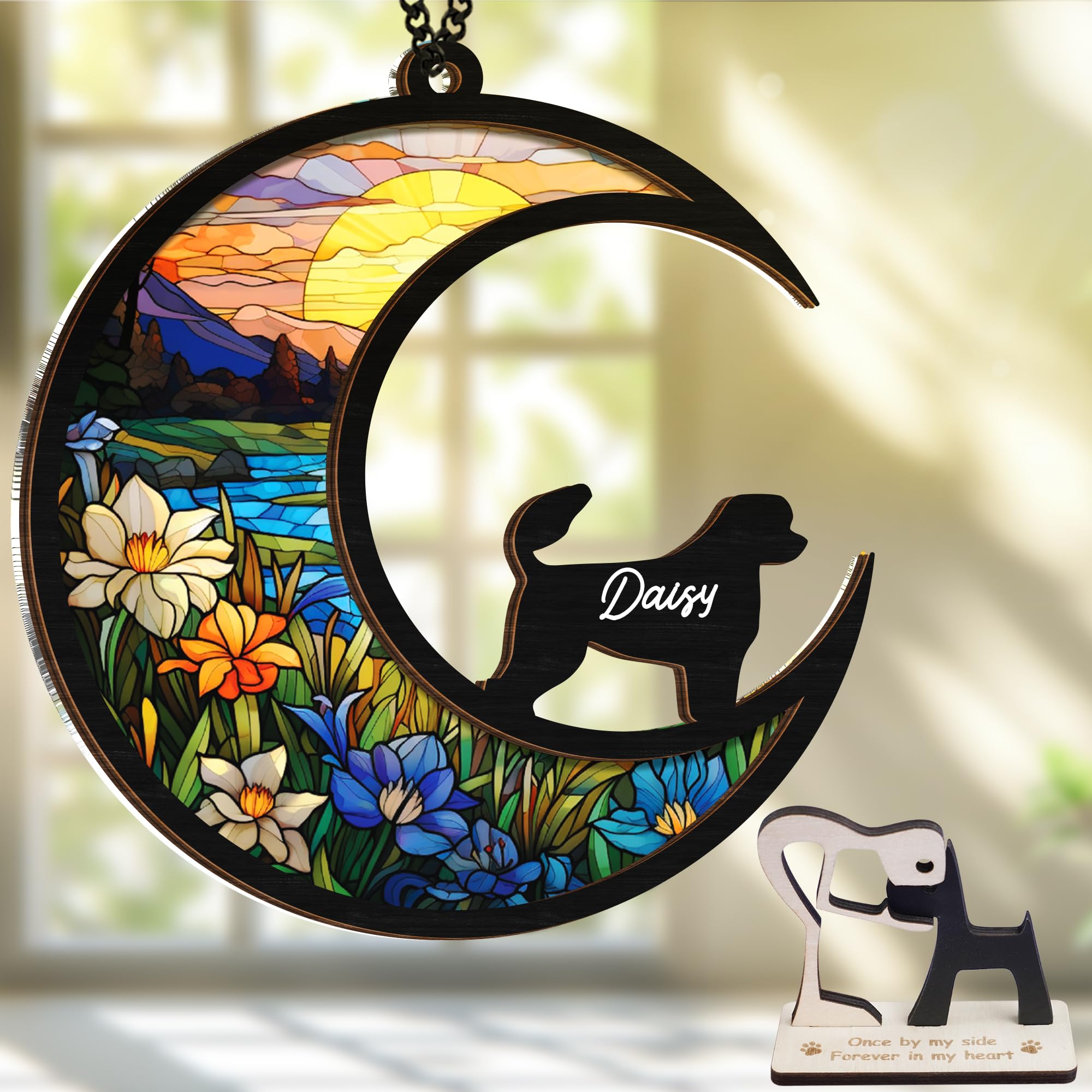 6'' Portuguese Water God Dog Memorial Suncatcher Custom Name Dog Breed Pet Ornament Window Car Hanging Sympathy Gift For Loss Of