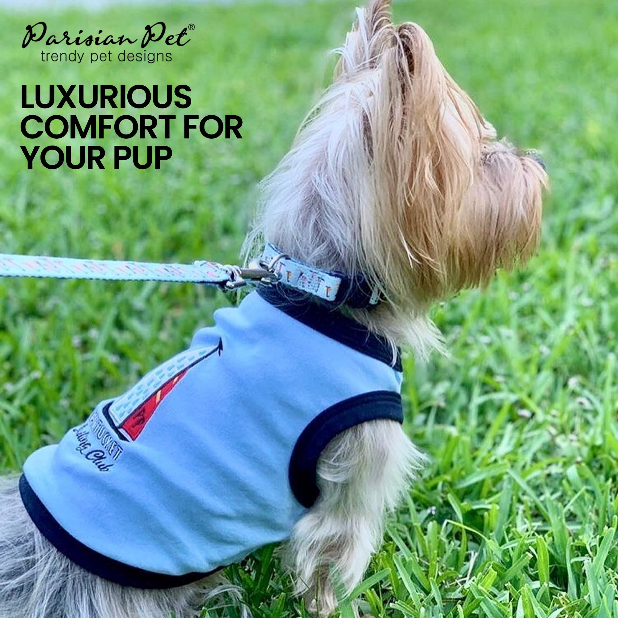 Parisian Pet Dog Tshirt - Embroidered Sailing Club Lightweight Tank Top - 100% Cotton Dog Summer Clothes - Sleeveless Tee Shirts