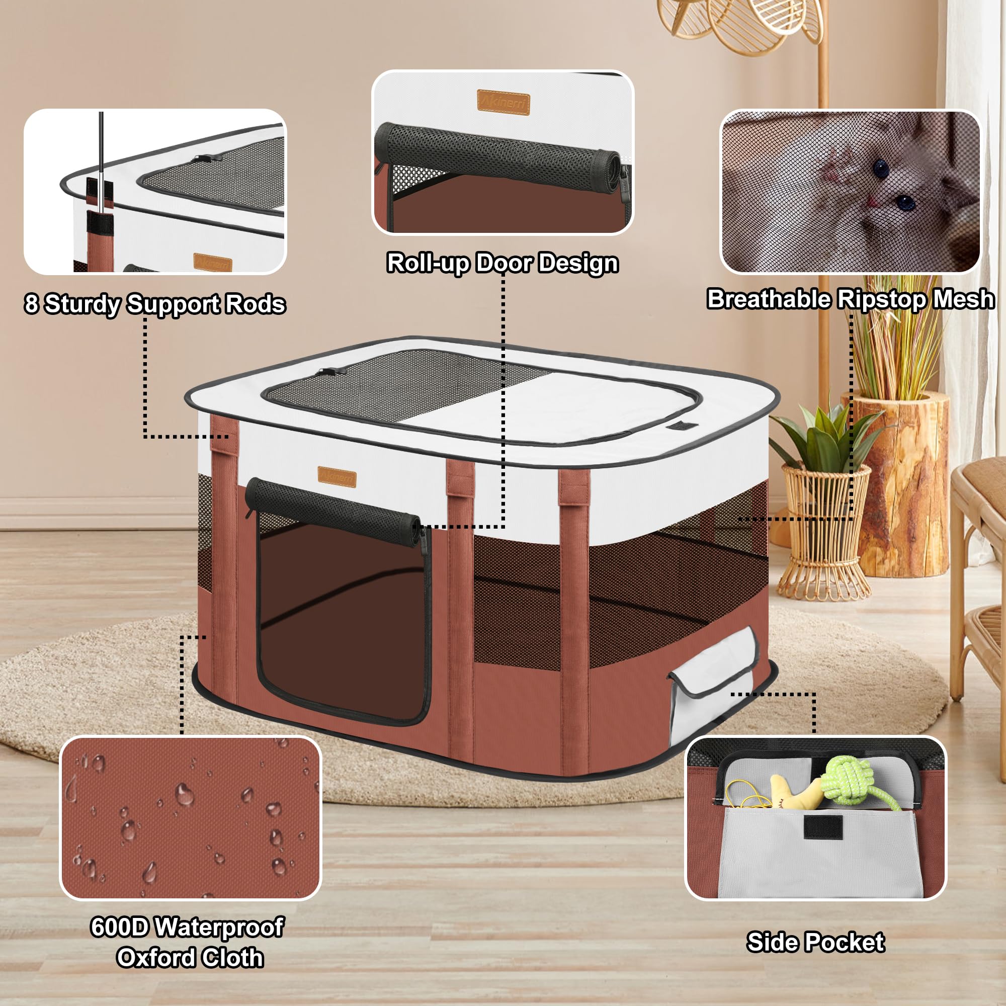 Dog Playpen - Foldable Cat Play Pens for Pubby, Kitten, Rabbit, Portable Pet Tent with Carring Bag for Indoor/Outdoor Travel Cam