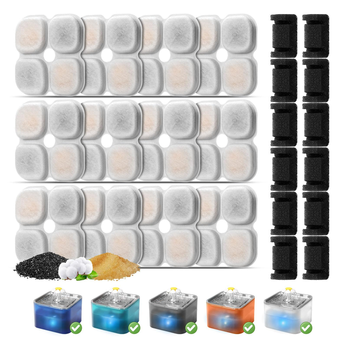 12 Set Replacement Filters For 101Oz/3L Crystal Cat Drinking Dispenser, Gisofik Pet Fountain Filters Replacement, Triple Filtrat