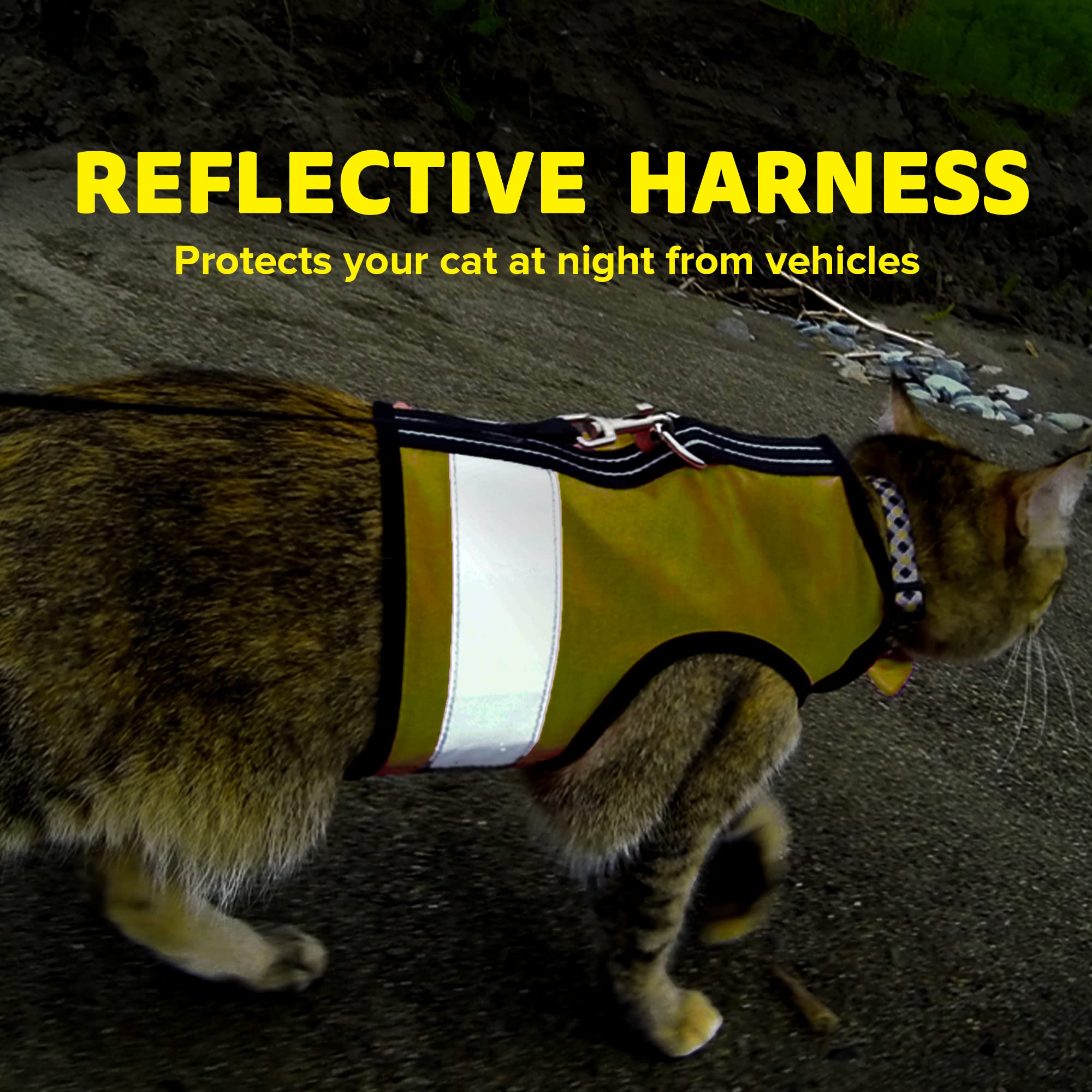 Kitty Holster Reflective Cat Harness - High-Visibility Cat Vest For Day & Night | Secure, Breathable And Washable Cotton | Ideal For Walking & Traveling - Sunshine Yellow, S To M