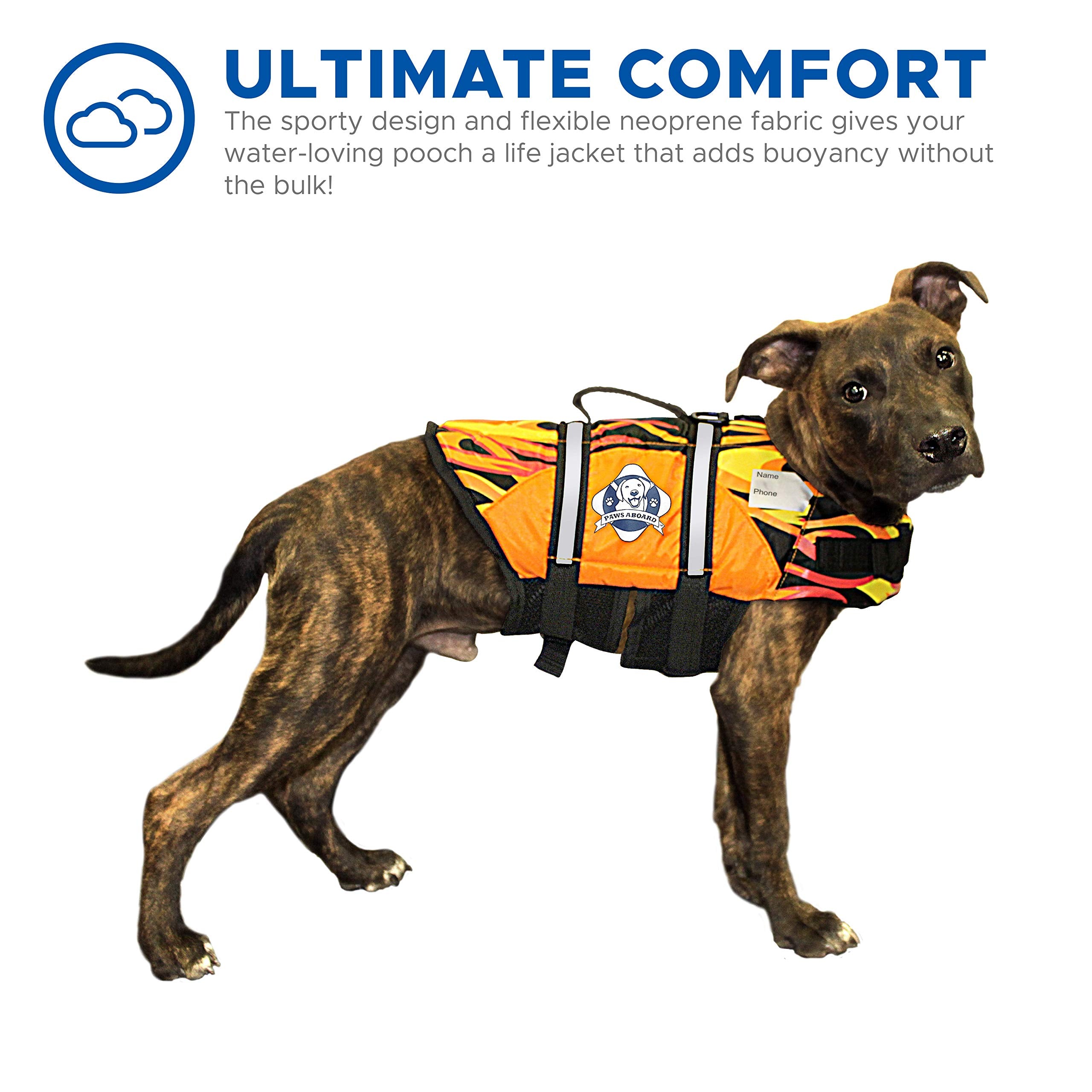 Paws Aboard Dog Life Jacket - Keep Your Canine Safe with a Neoprene Life Vest for Swimming and Boating - Available in Different Sizes, Color and Design to Choose - Racing Flames, Large