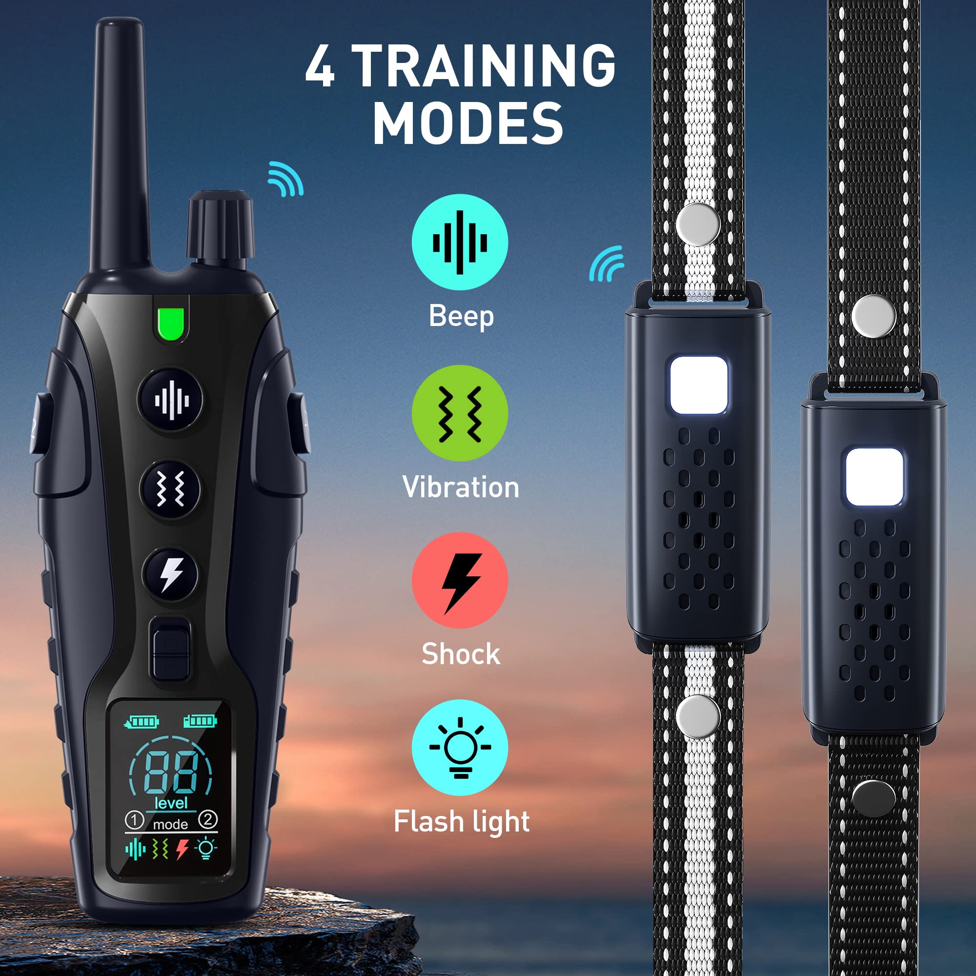 Dog Shock Collar 2 Dogs(15-150Lbs) With Flashing Light For Night Walks,4000Ft Dog Training Collar Adjustable Pitch Beep(1-8), Vibration(1-16), Safe Shock(1-99), And Keypad Lock, Shock Collar For Dogs