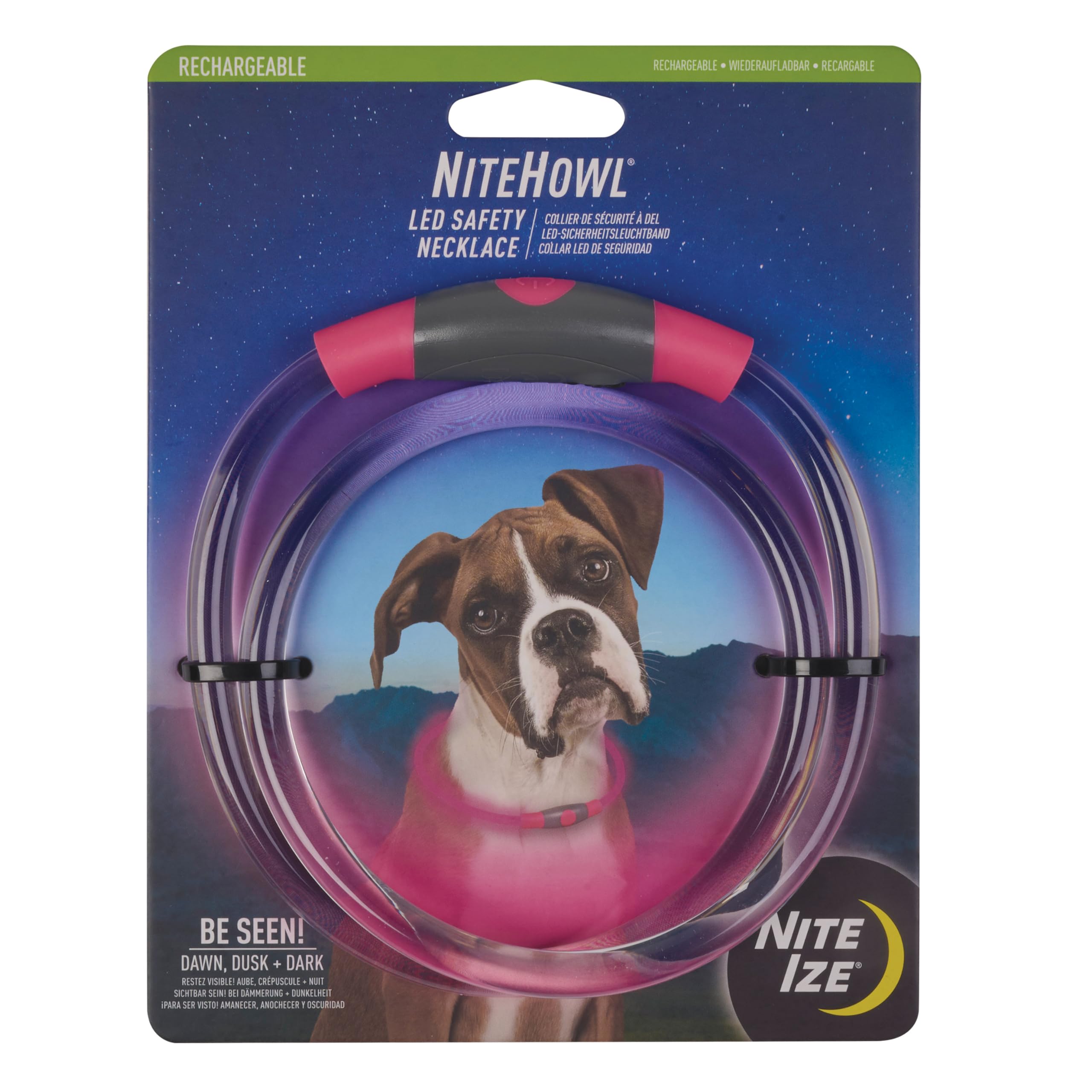 Nite Ize Nitehowl Rechargeable Led Safety Necklace - Dog Light For Dog-Walking Gear - Weather-Resistant Design - 5 Hours Runtime