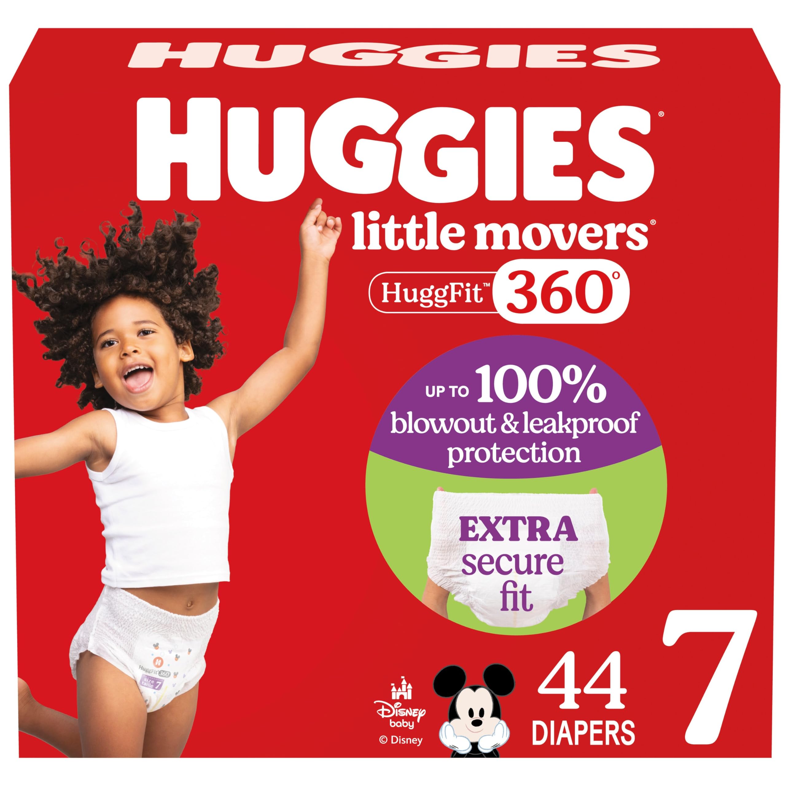 Huggies Size 7 Baby Diapers, Little Movers Huggfit 360 Baby Diapers With 360 Waistband, Size 7 (41+ Lbs), 44 Count, Packaging Ma