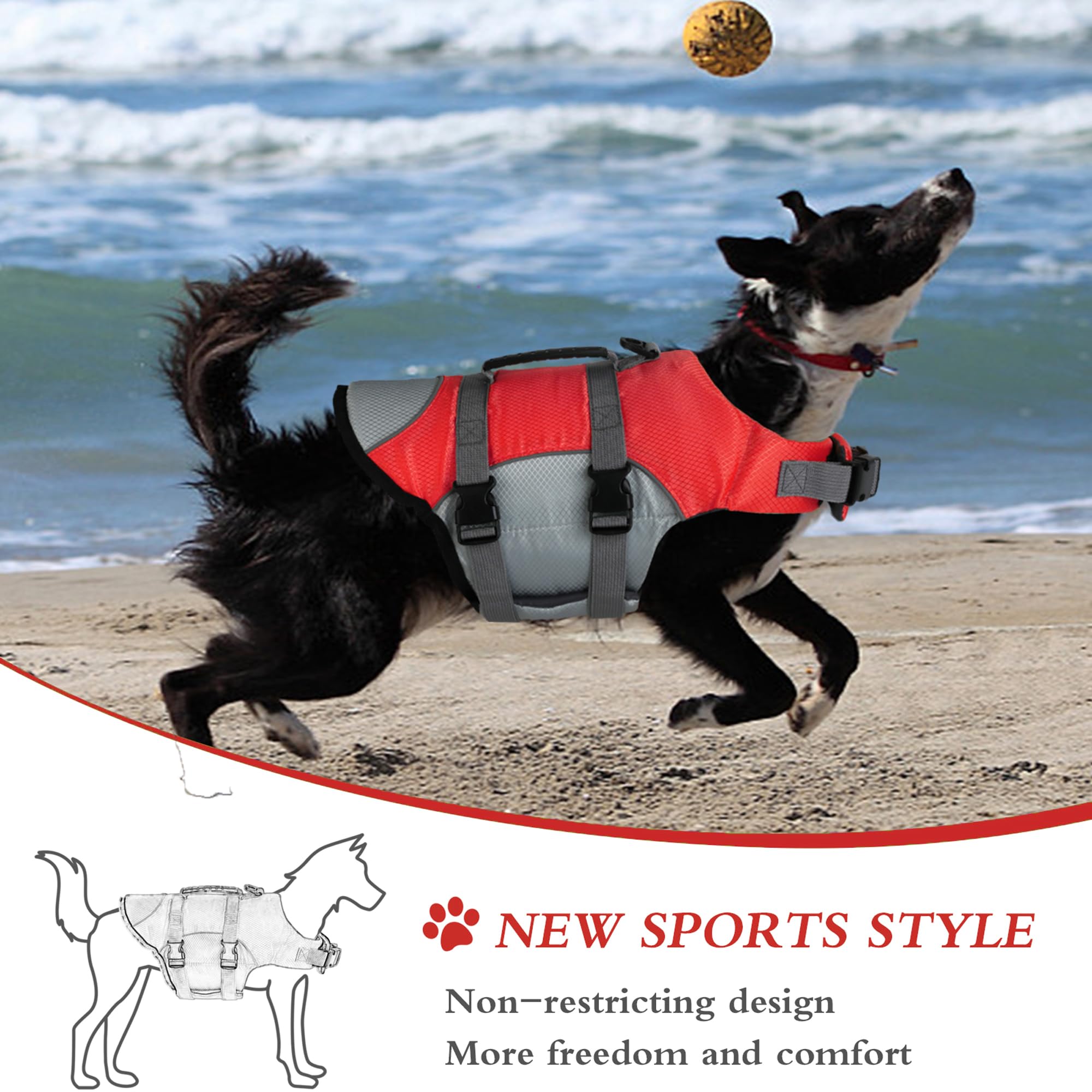 Dogcheer Dog Life Jacket, Reflective Dog Life Vest For Swimming Boating, Adjustable Puppy Swim Vest Ripstop Pet Pfd Floating Ves