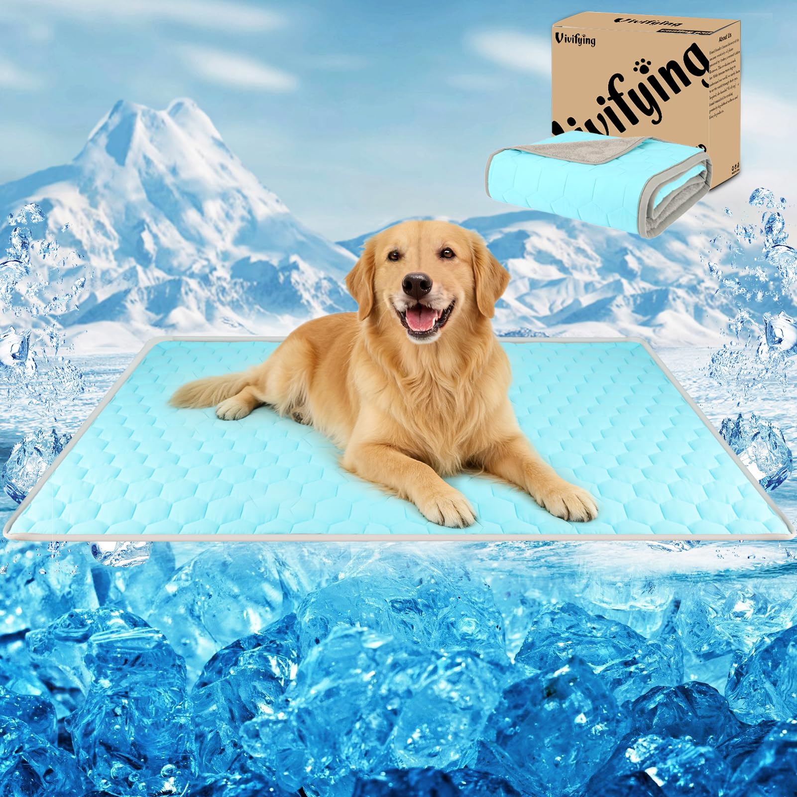 Vivifying Dog Cooling Mat for Large, 152x101cm Waterproof Reversible Pet Cooling Blanket with Ice Silk & Velvet  YearRound Com
