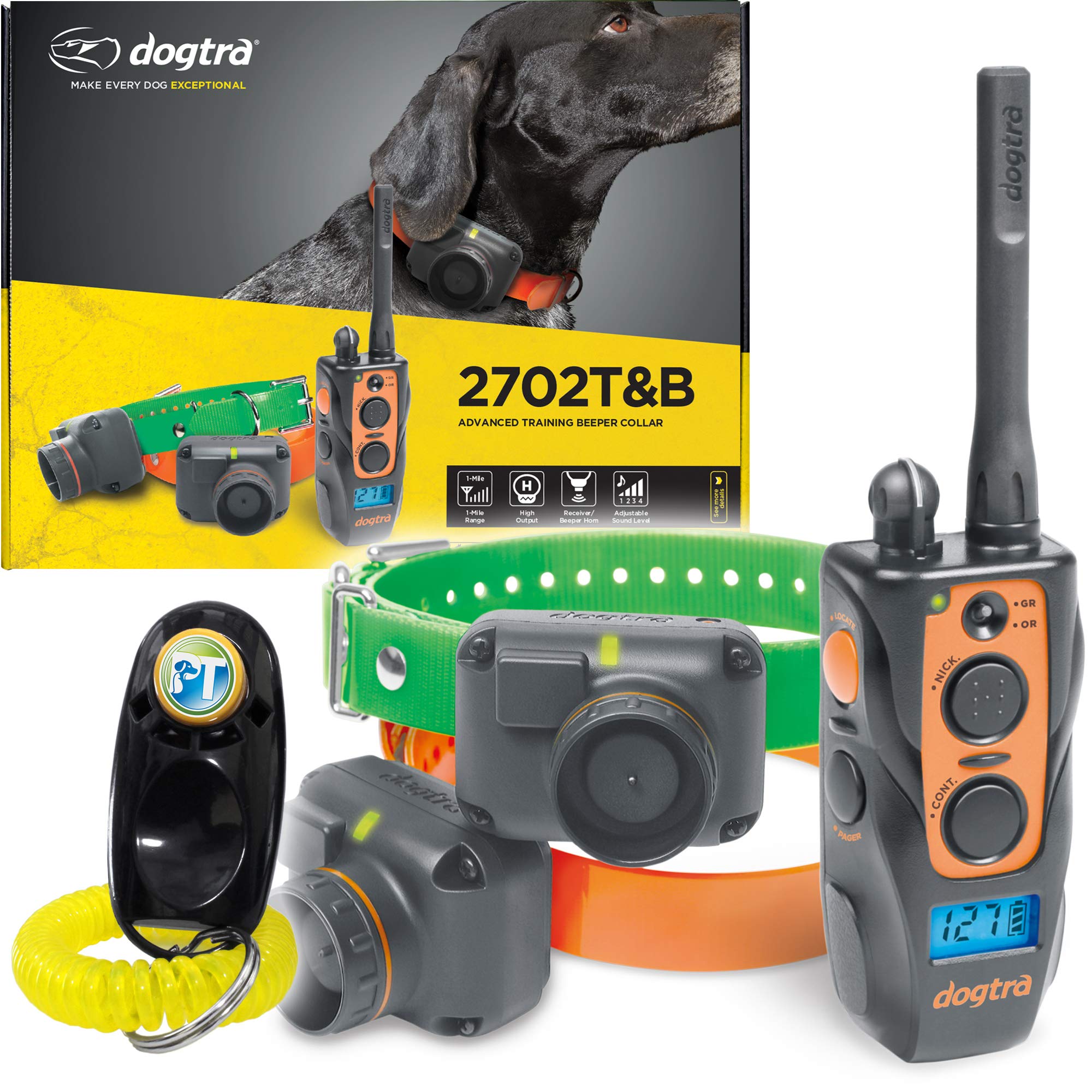 Dogtra 2702 T&B 2-Dogs Remote Training And Beeper Collar With 1 Mile Range, Fully Waterproof, Rechargeable, Static, Vibration, W