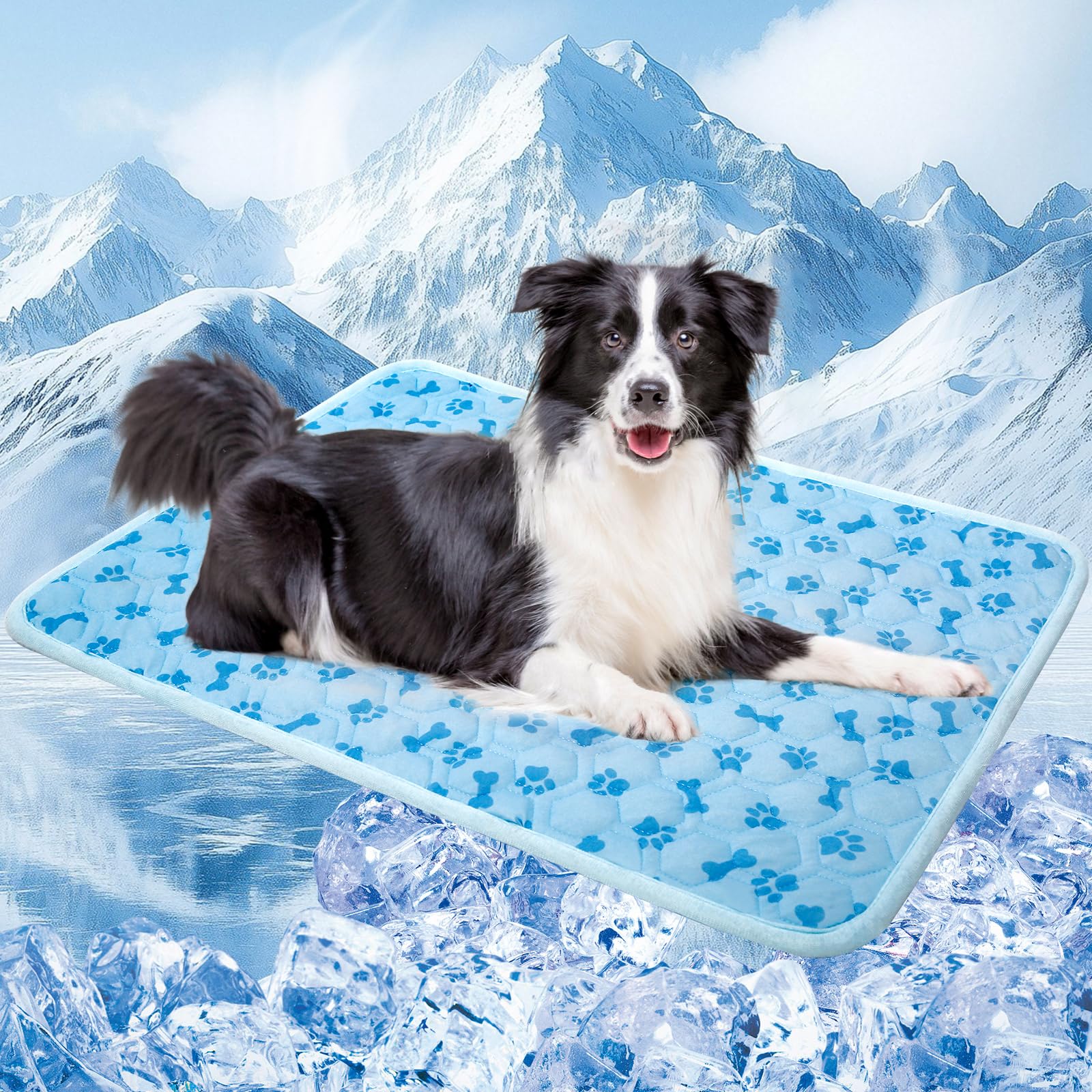 Yaogeg Upgraded Dog Cooling Mat Blue Ice Silk Cooling Mat For Dogs Cats Indoor/Outdoor Self Sleeping Kennel Pad,Washable & Porta