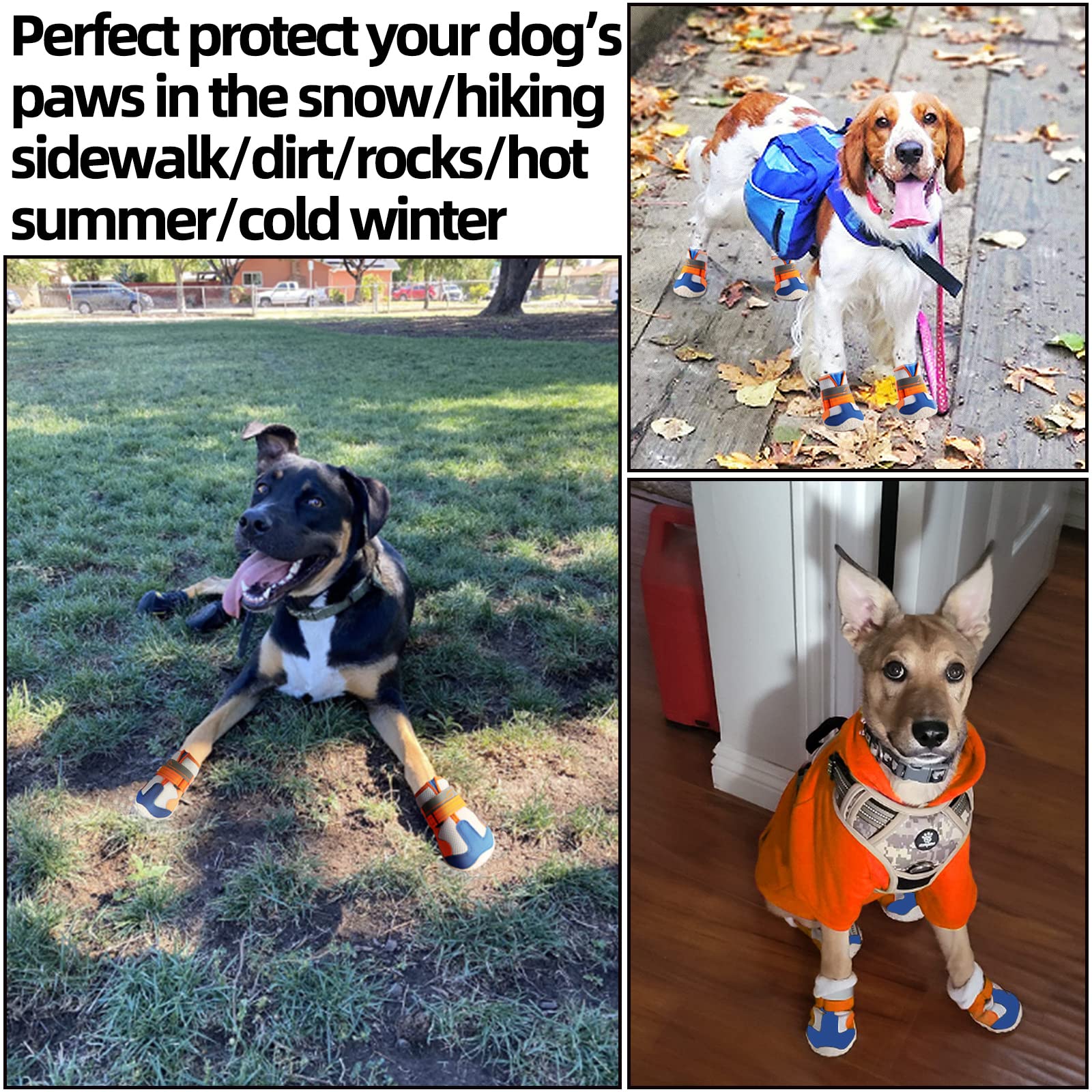 Dog Shoes For Large Dogs: Breathable Medium Dog Boots Paw Protector For Summer Hot Pavement Winter Snow, Outdoor Walking Dog Booties, Indoor Hardfloors Anti-Slip Sole Orange & Blue 4Pcs-Size 6