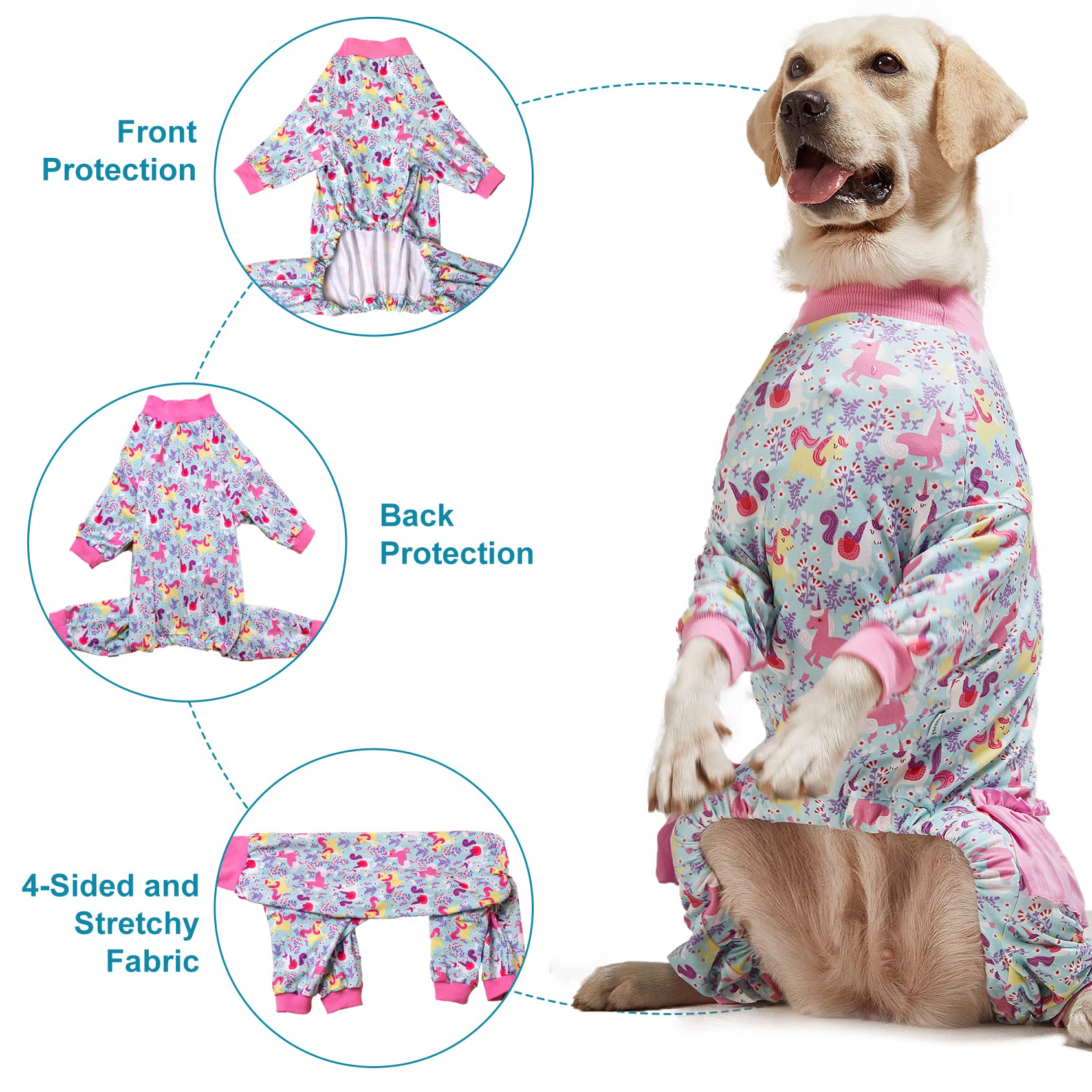 Lovinpet Large Breed Dog Pajamas Onesie - Lightweight Stretchy Knit Dog Jammies, Unicorn Seafoam Print Dog Pj'S, Large Dog Onesi