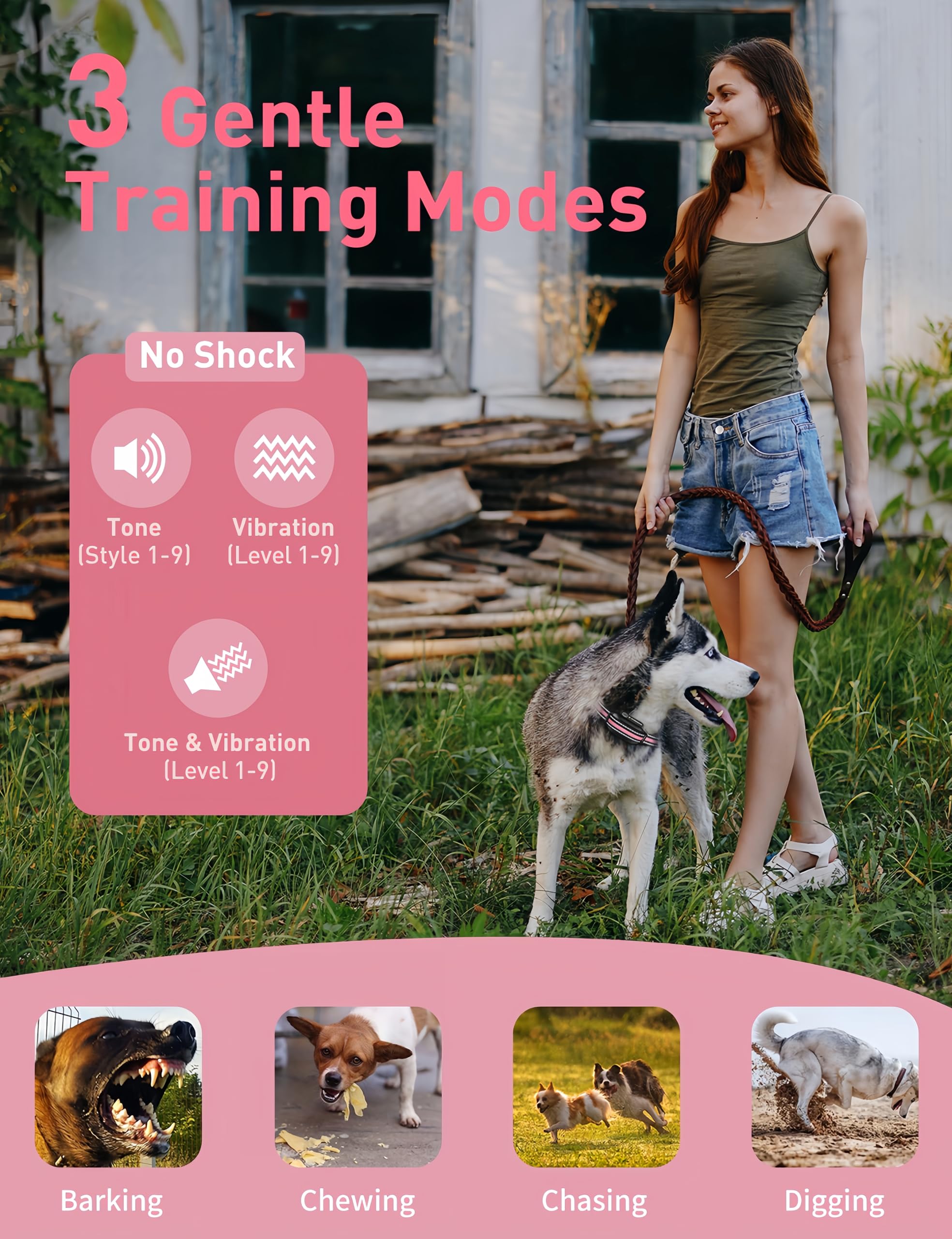 Doglinsen No Shock Dog Training Collar 2 Dogs, Dog Vibration Collar With Controller 3300Ft, No Shock Vibrating Dog Collar, Vibra