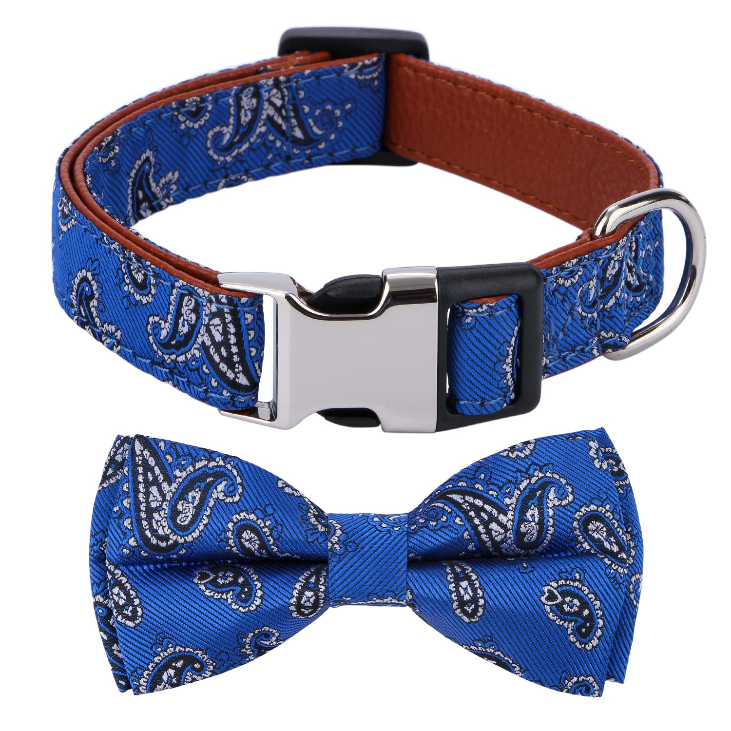 Rhea Rose Bowtie Dog Collars Blue Paisley Pattern Small