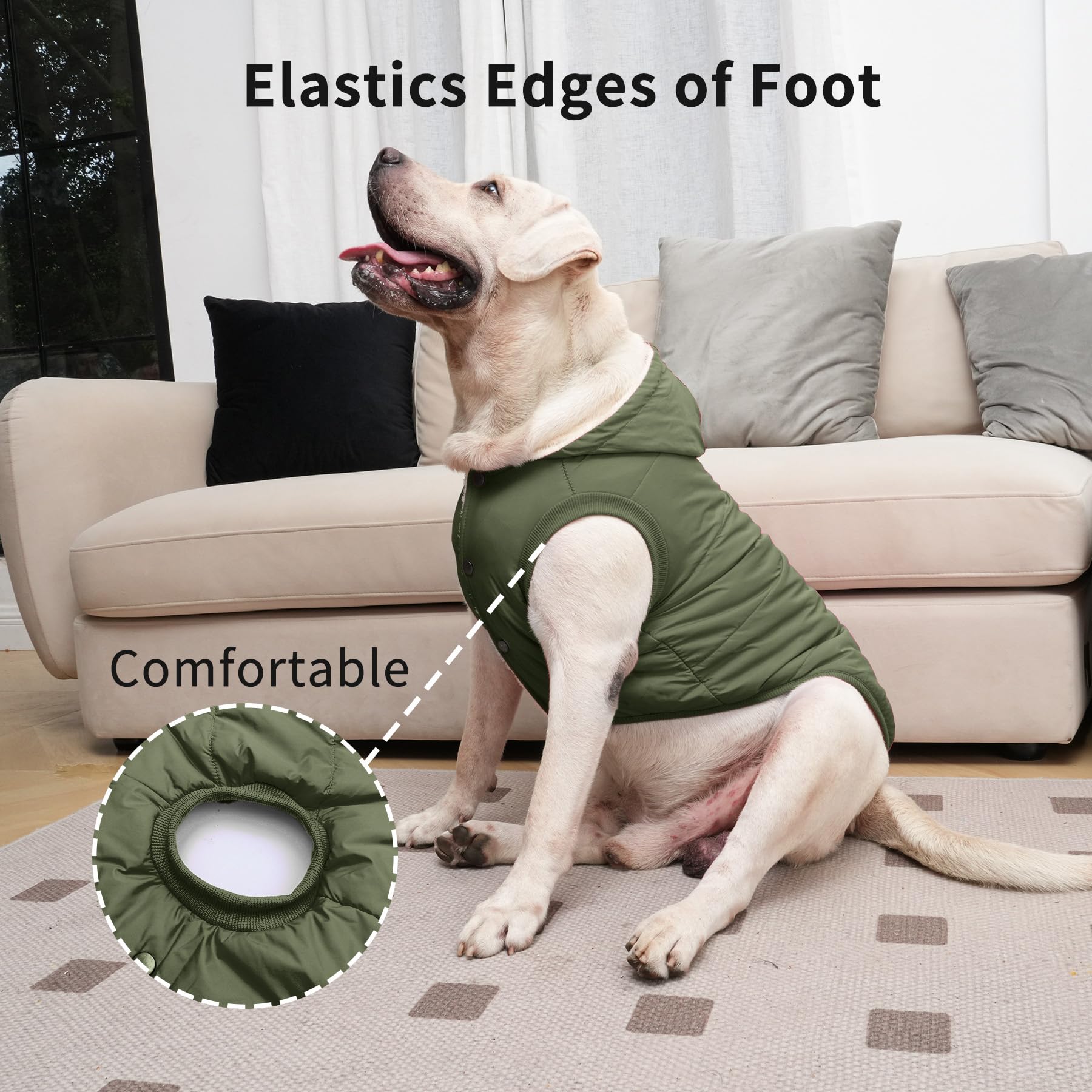Vecomfy Fleece Lining Extra Warm Dog Hoodie In Winter For Large Dogs Jacket Pet Coats With Hooded Green Xl