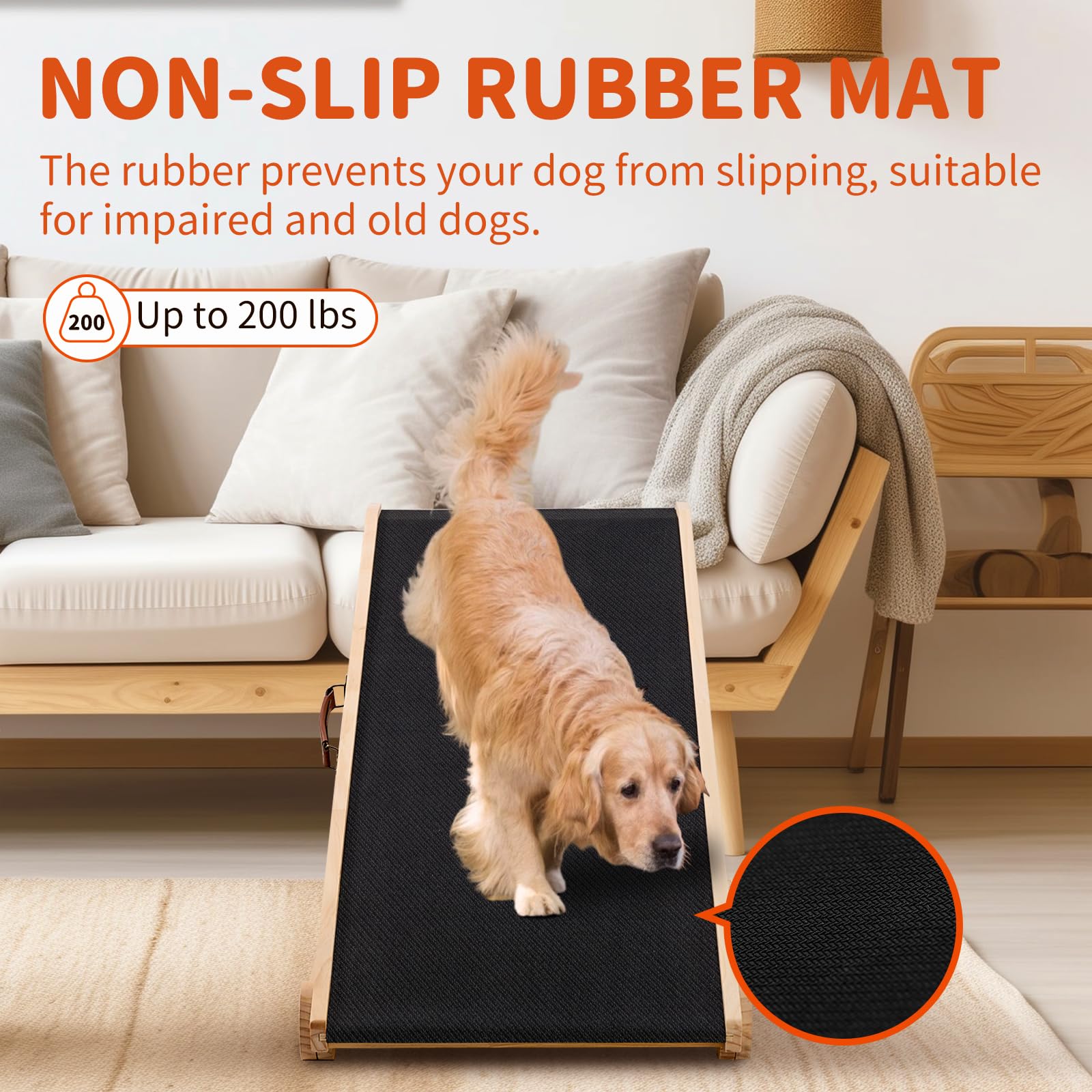Dog Ramp, 5 Level Adjustable Wooden Folding Pet Ramp For Middle Bed, Couch,Suv-High Traction, Portable Paw Ramps For Small & Lar