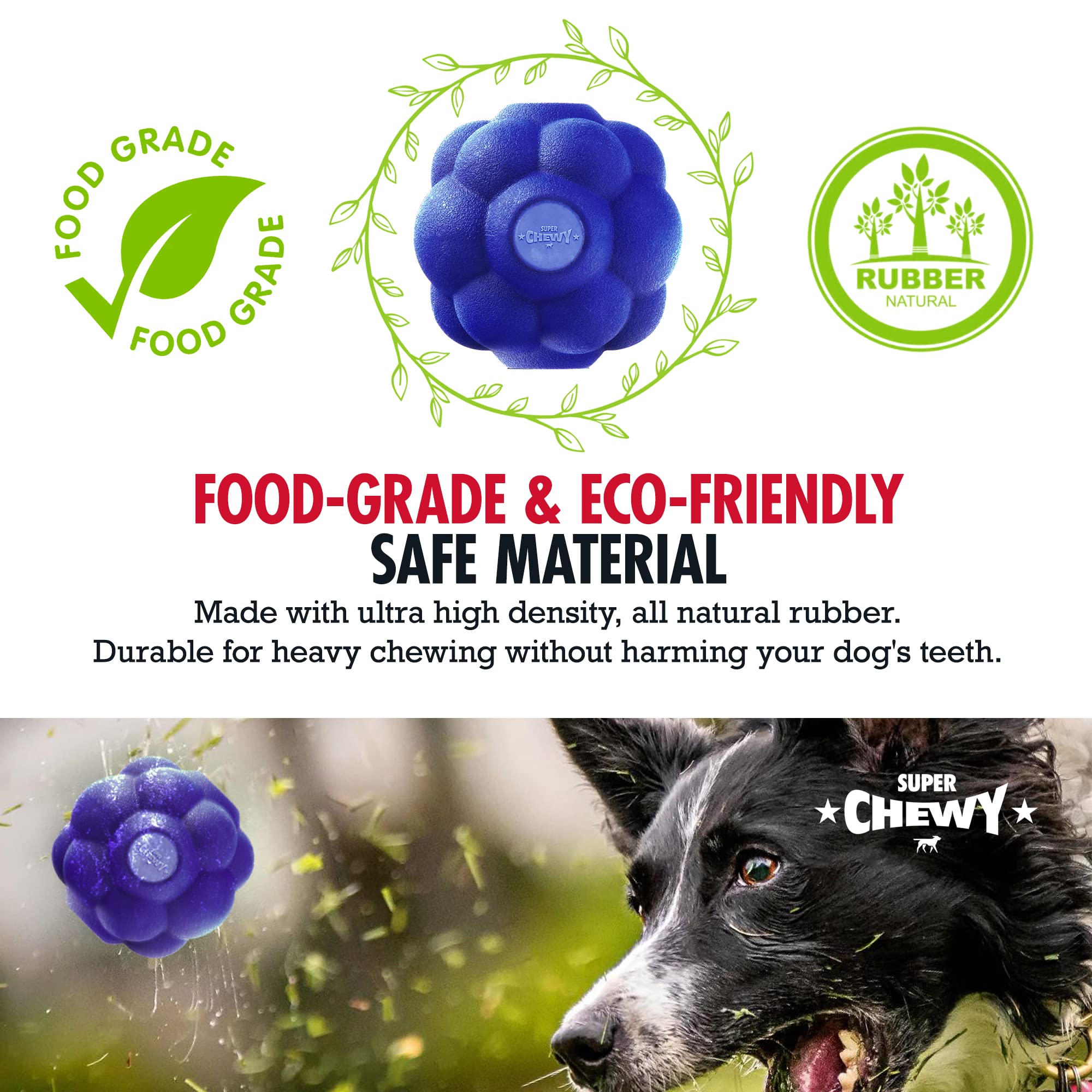 SuperChewy Tough Tumbler Ball Toy | Lifetime Replacement | Strong Natural Rubber | Smear Treats Inside to Excite Dogs | Ultra Du