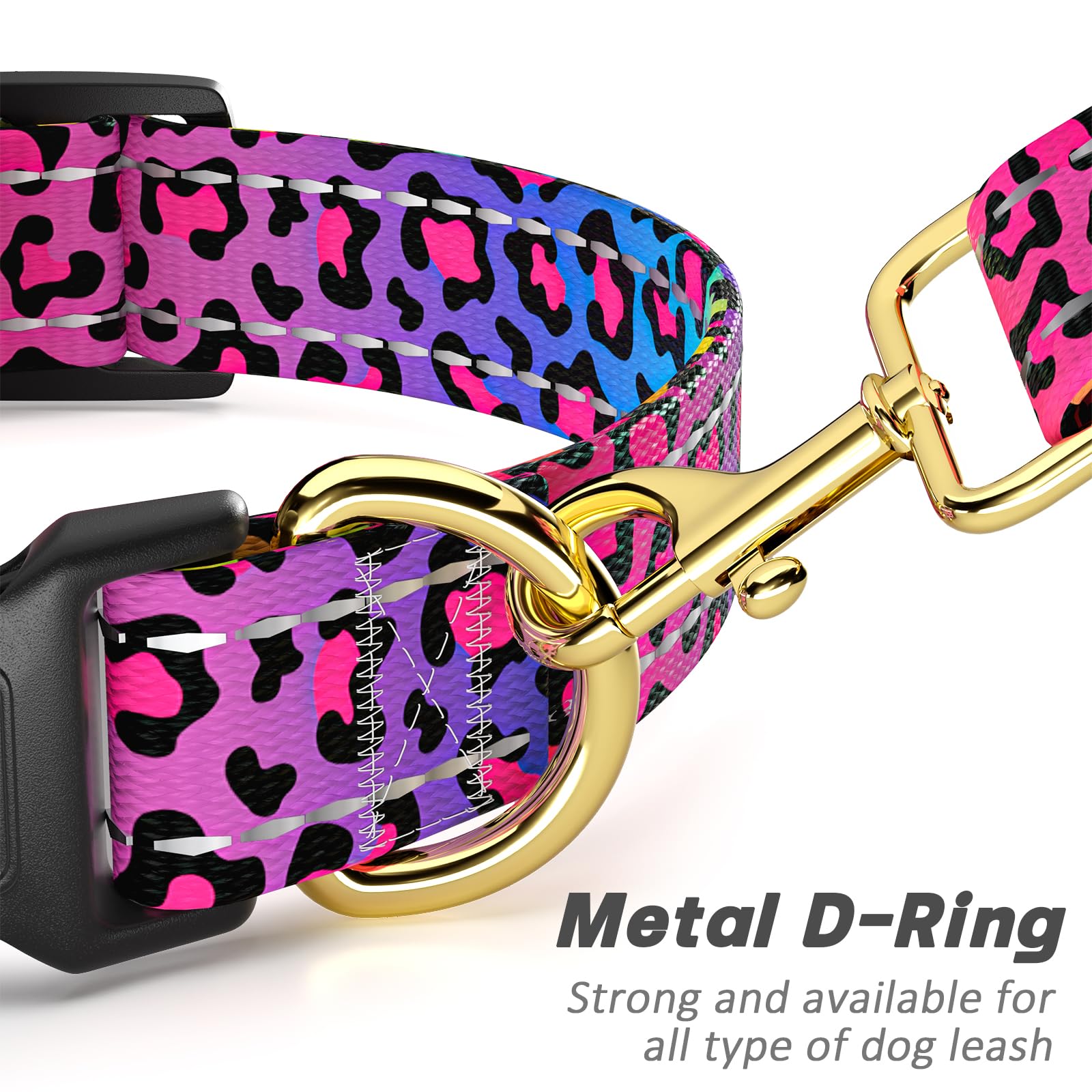 Tmoodel Reflective Dog Collar For Medium Dogs, Cute Leopard Style Adjustable Heavy-Duty Nylon Puppy Collar For Boy And Girl Fema
