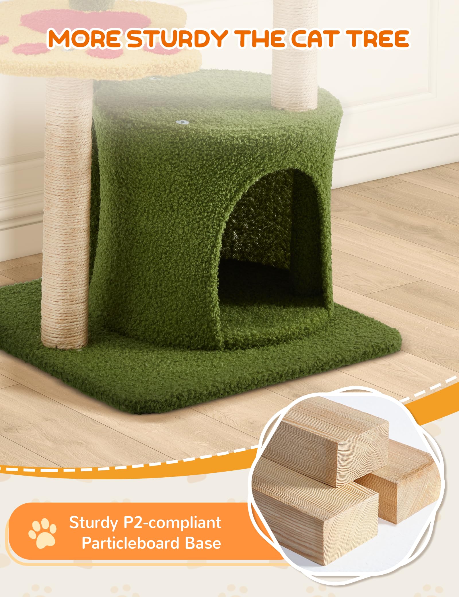 Flower Cat Tree 37In Cute Cat Tree Tower For Indoor Cats With 3 Sisal Covered Scratching Posts, Cozy Tower Condo, Padded Top Per