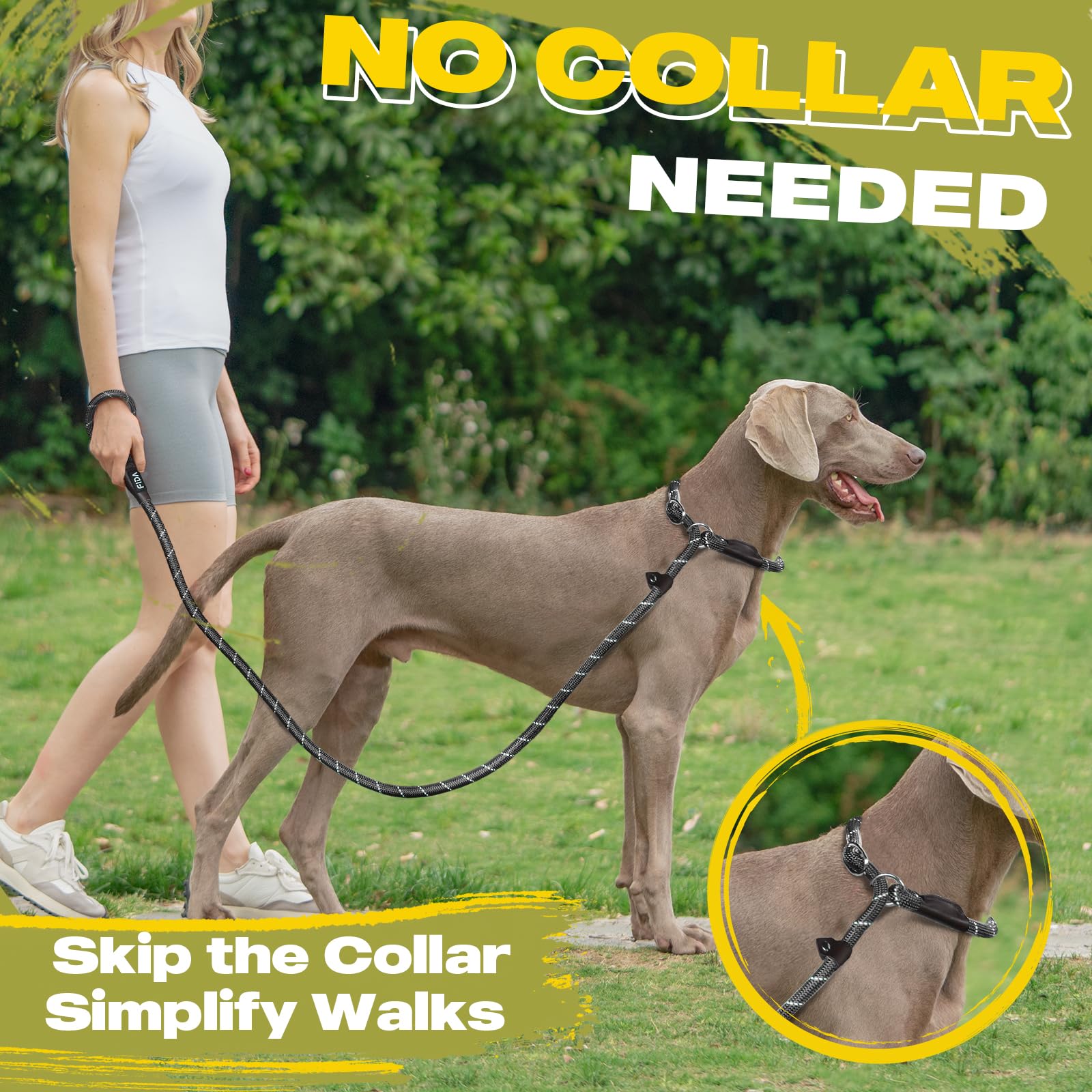 Fida Durable Slip Lead Dog Leash, 6 Ft X 1/2' Heavy Duty Comfortable Strong Rope Leash For Large, Medium Dogs, No Pull Pet Training Leash With Highly Reflective, Black