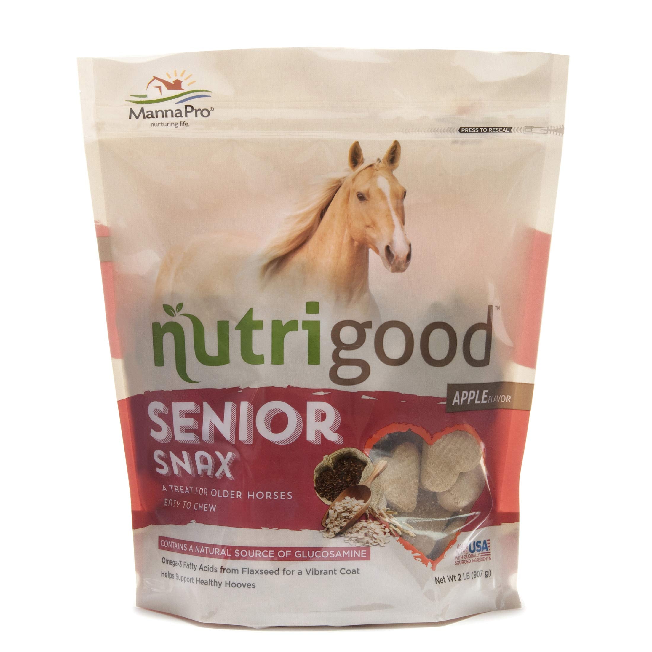 Nutrigood Senior Snax Horse Treats - Apple Flavor - Made with Omega 3 Fatty Acids, Biotin, and Glucosamine - 2 Pounds