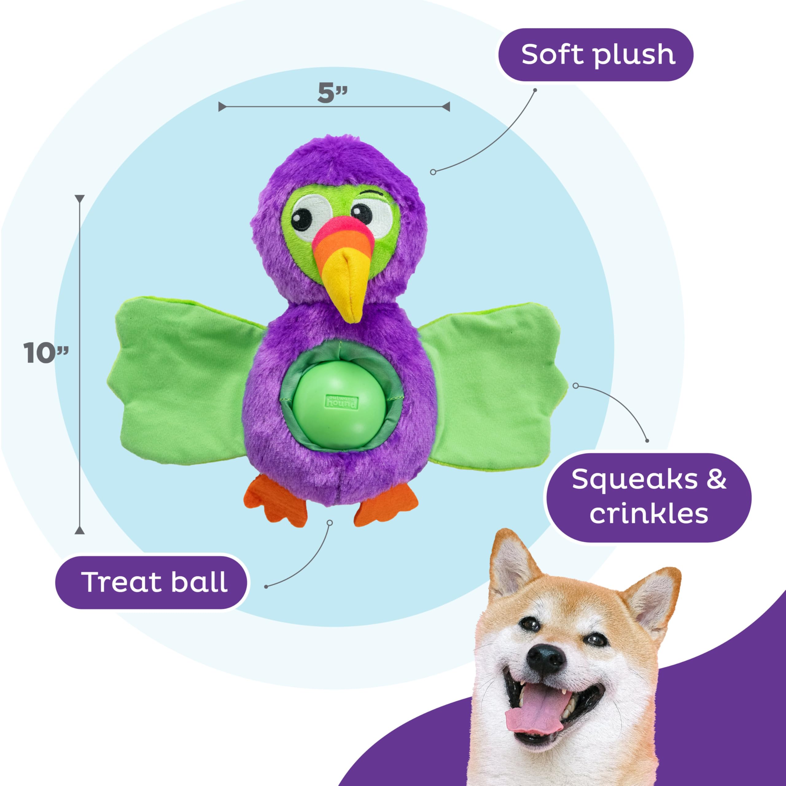 Outward Hound by Nina Ottosson Hide-Ablez Plush Dog Puzzle with Treat Ball, Toucan, Multicolored