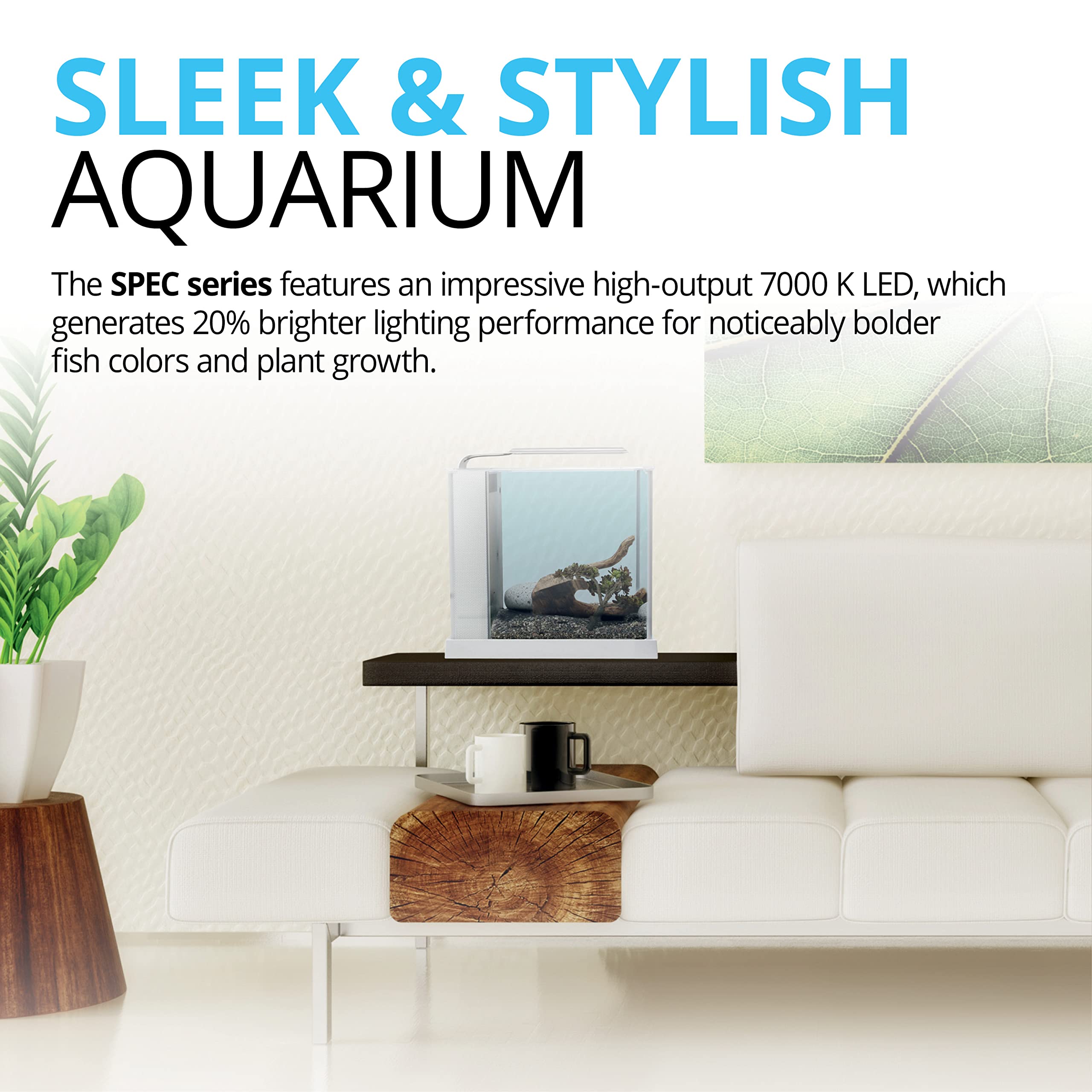 Fluval Spec Aquarium Kit, Aquarium With Led Lighting And 3-Stage Filtration, 5 Gallon, White