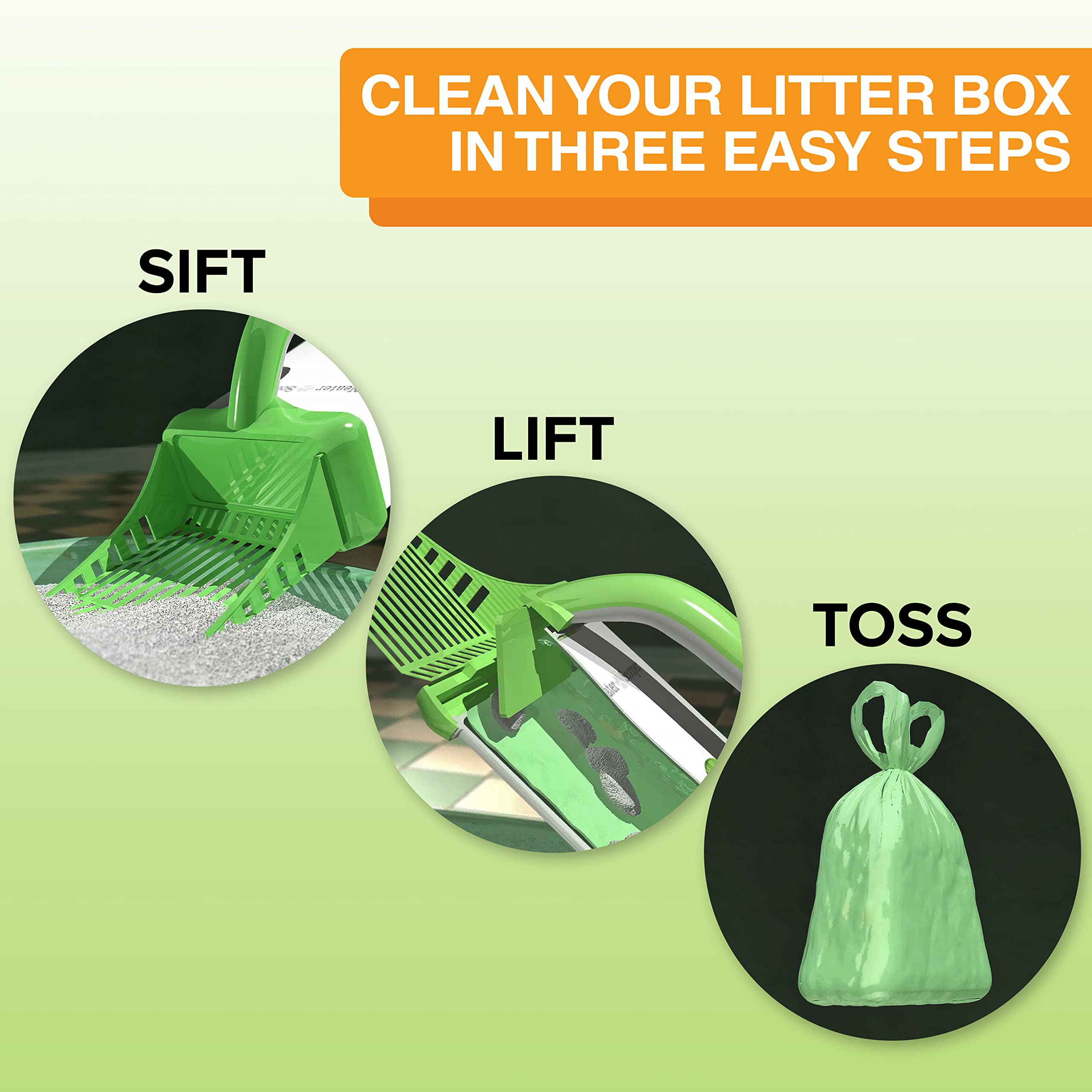 Neater Pets Neater Scooper Standard Cat Litter Scoop, 60 Refill Bags - Mess-Free Cat Litter Scooper with Bag, Spill-Proof Kitty