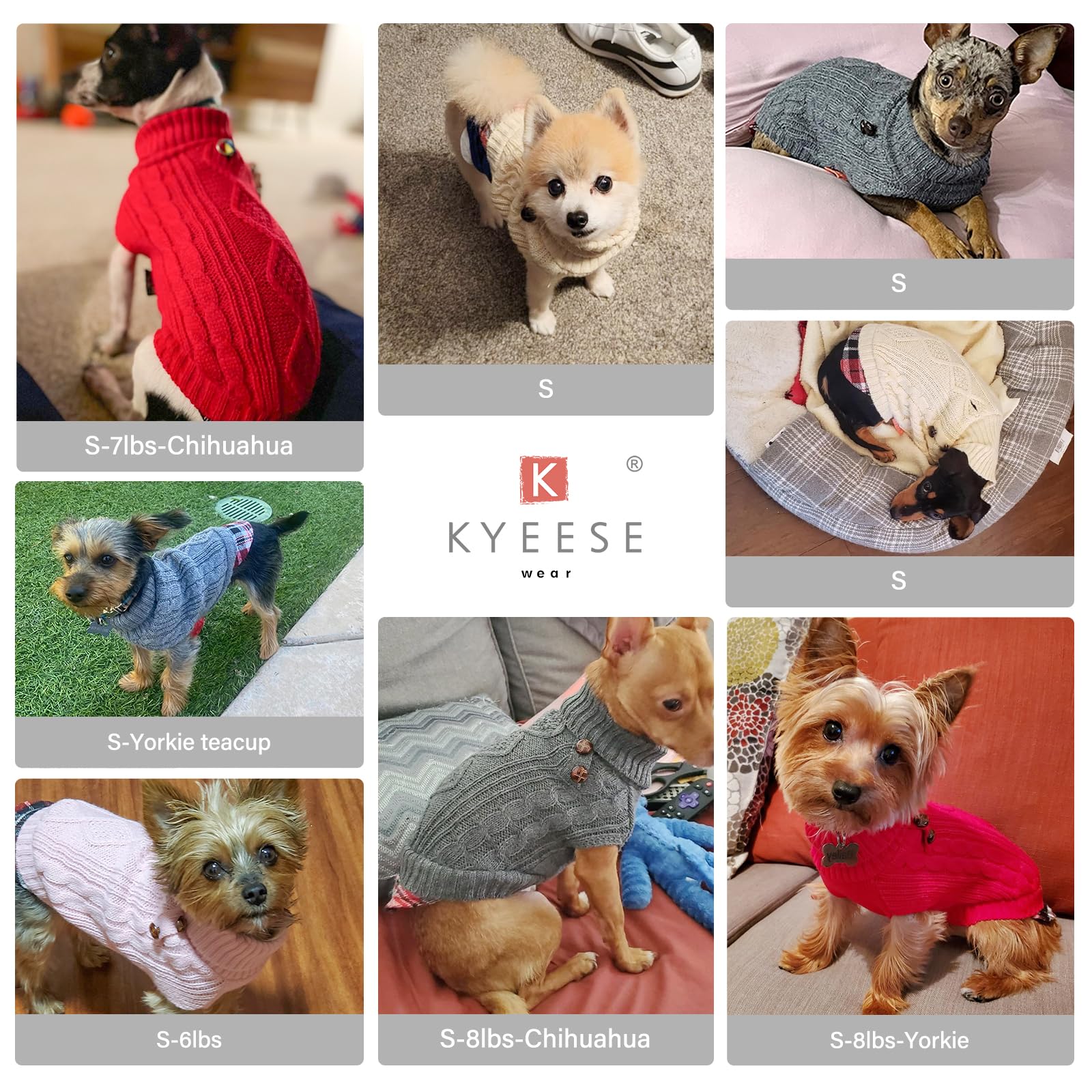 Kyeese Dog Sweaters For Small Dogs With Leash Hole Beige Turtleneck Knitwear Gingham Patchwork Pet Sweater