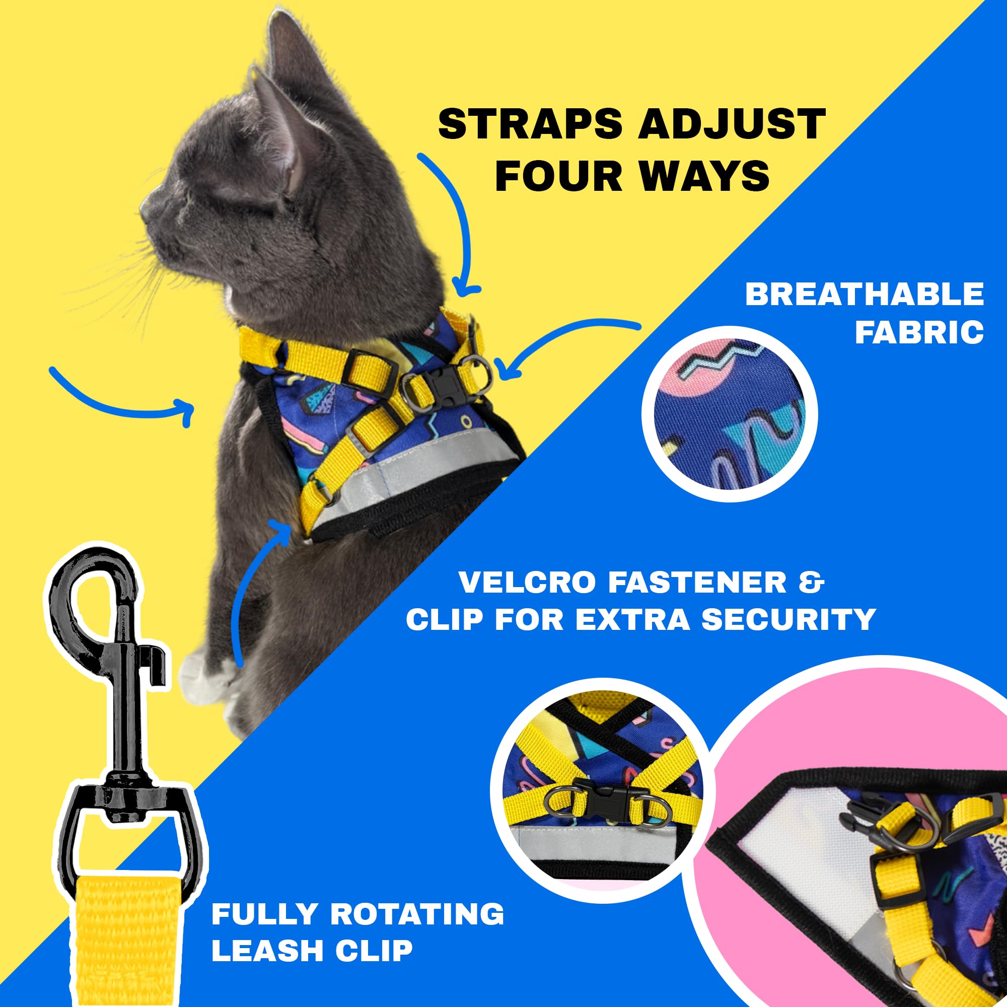 Travel Cat Harness and Leash Set - Adjustable Fit Mesh Harness and Reflective Strap - Comfort Walking Vest for Kitten for Outdoo
