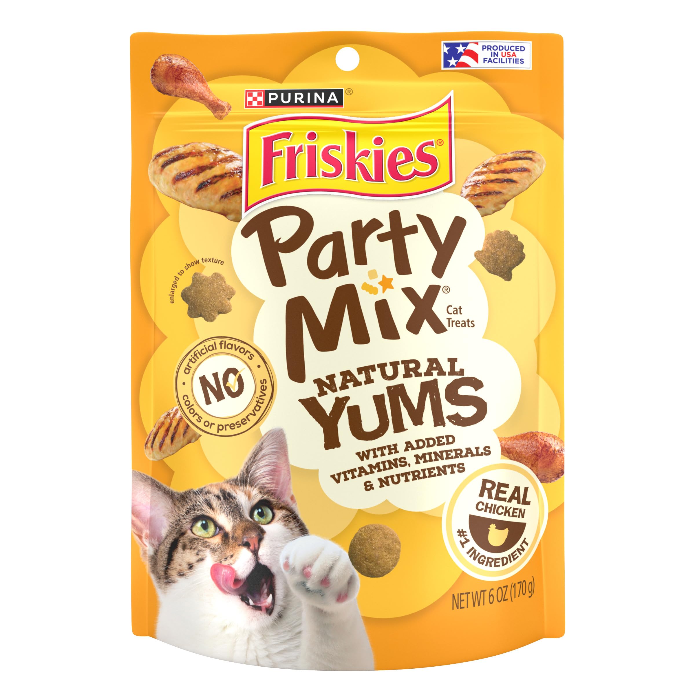 Purina Friskies Natural Cat Treats, Party Mix Natural Yums With Real Chicken & Vitamins, Minerals & Nutrients - (Pack of 6) 6 oz