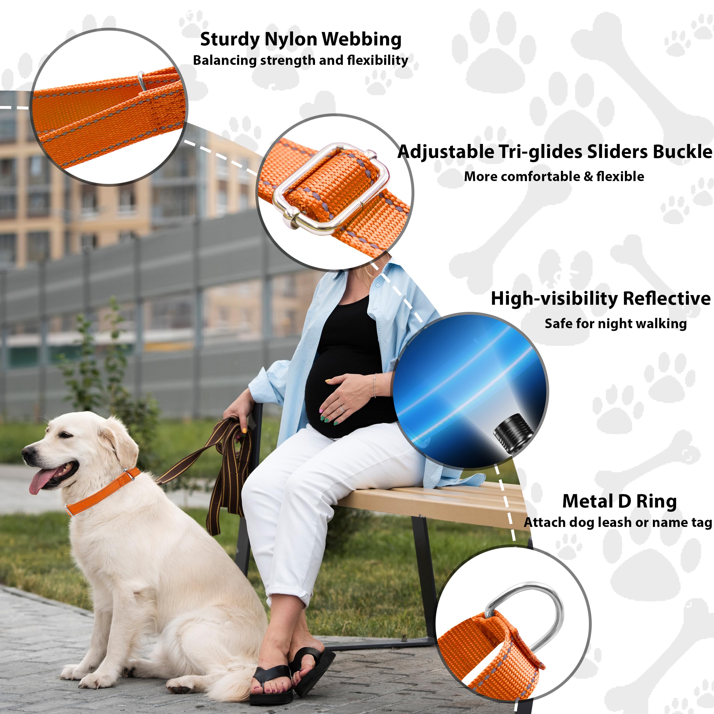 Seyezo Martingale Dog Collar, Slip Martin Collar For Dogs With No Buckle, Reflective Pet Trainning Adjustable Heavy Duty Nylon N