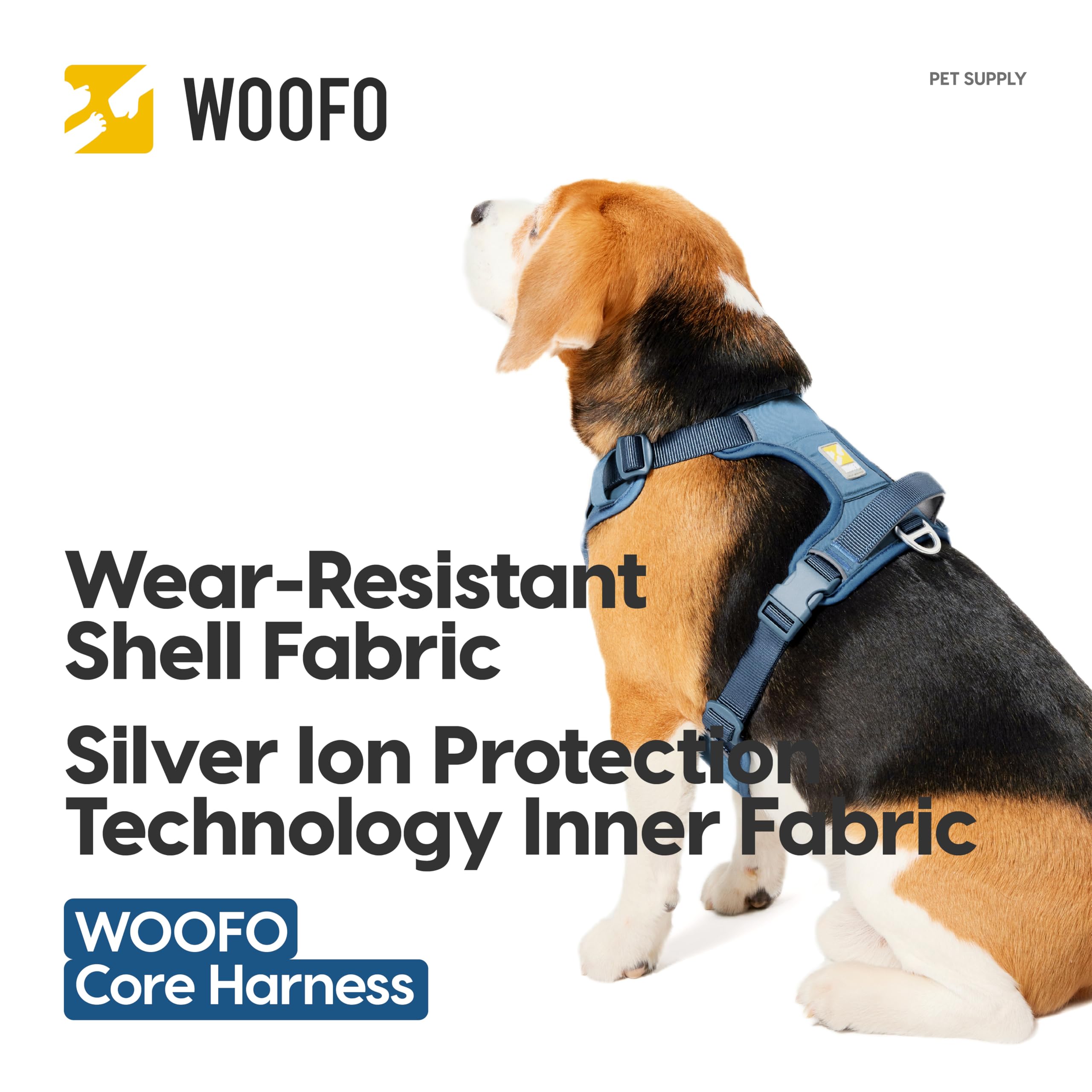 Woofo Core Dog Harness With Handle And Pocket, Sliver Ion Inner Fabric, Wear-Resistant Shell Fabric, Reflective And Soft Padded
