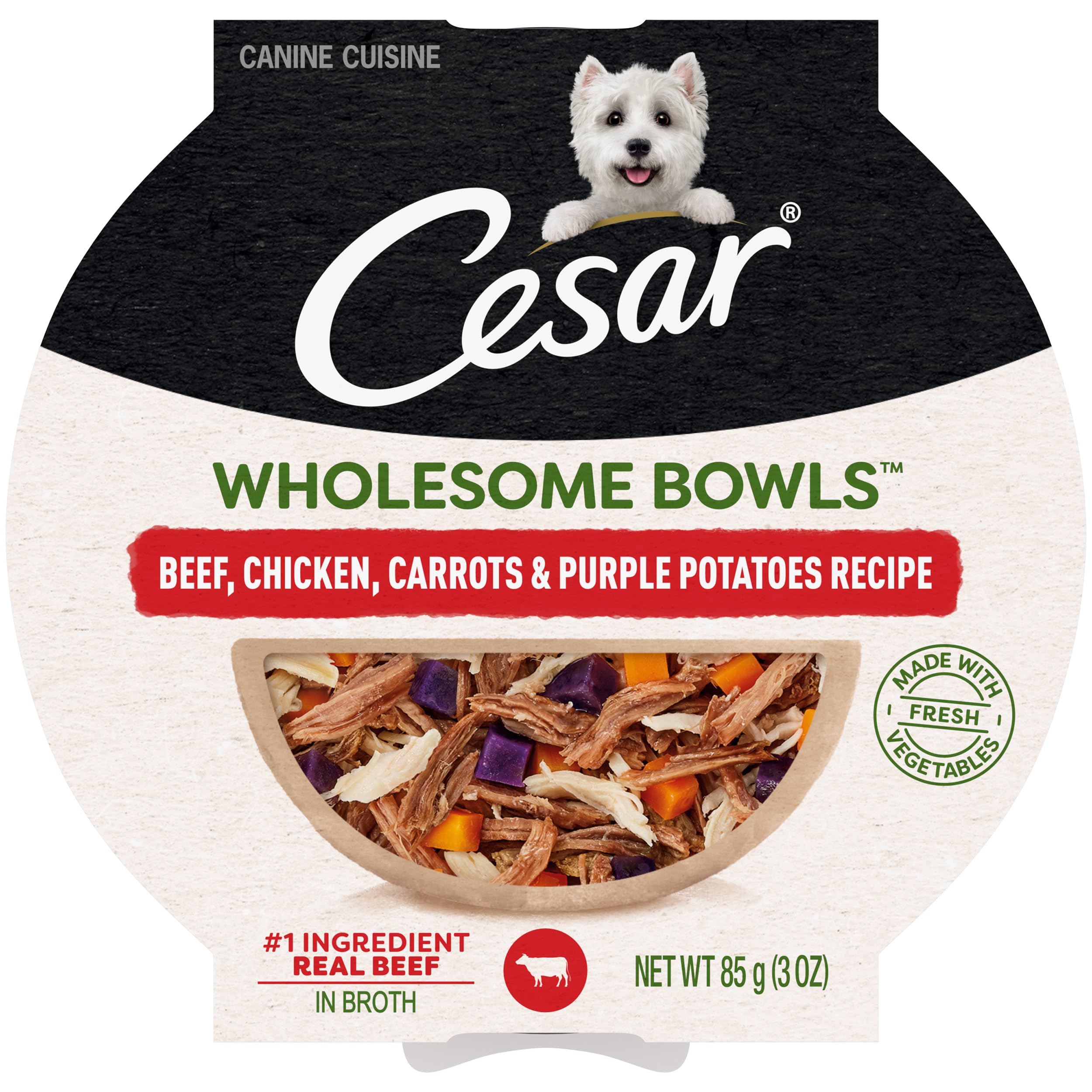 Cesar Wholesome Bowls Adult Wet Dog Food, Beef, Chicken, Purple Potatoes & Carrots, 3 oz. (10 Count, Pack of 1)