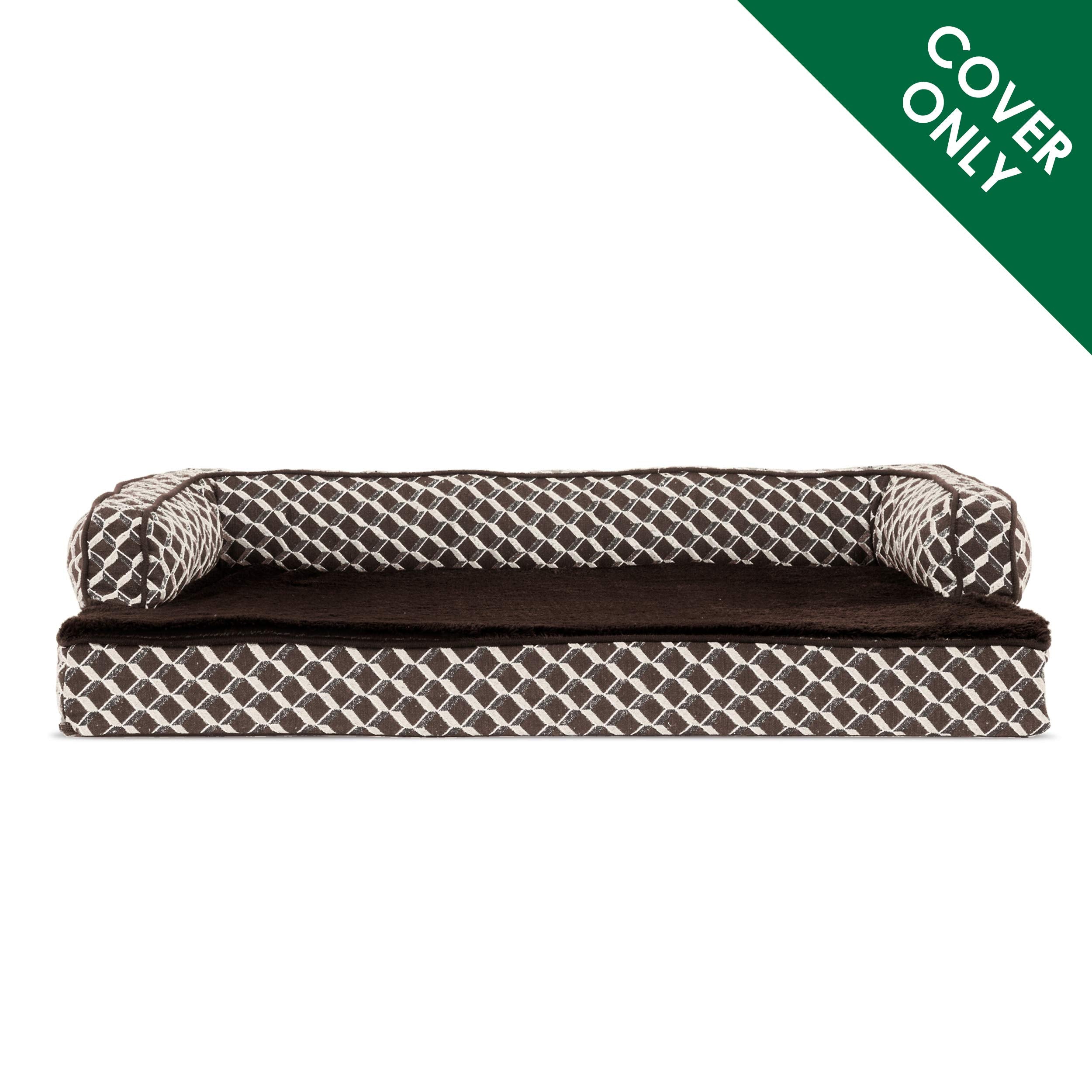 Furhaven Replacement Dog Bed Cover Comfy Couch Plush & D  Cor Sofa-Style, Machine Washable - Diamond Brown, Large